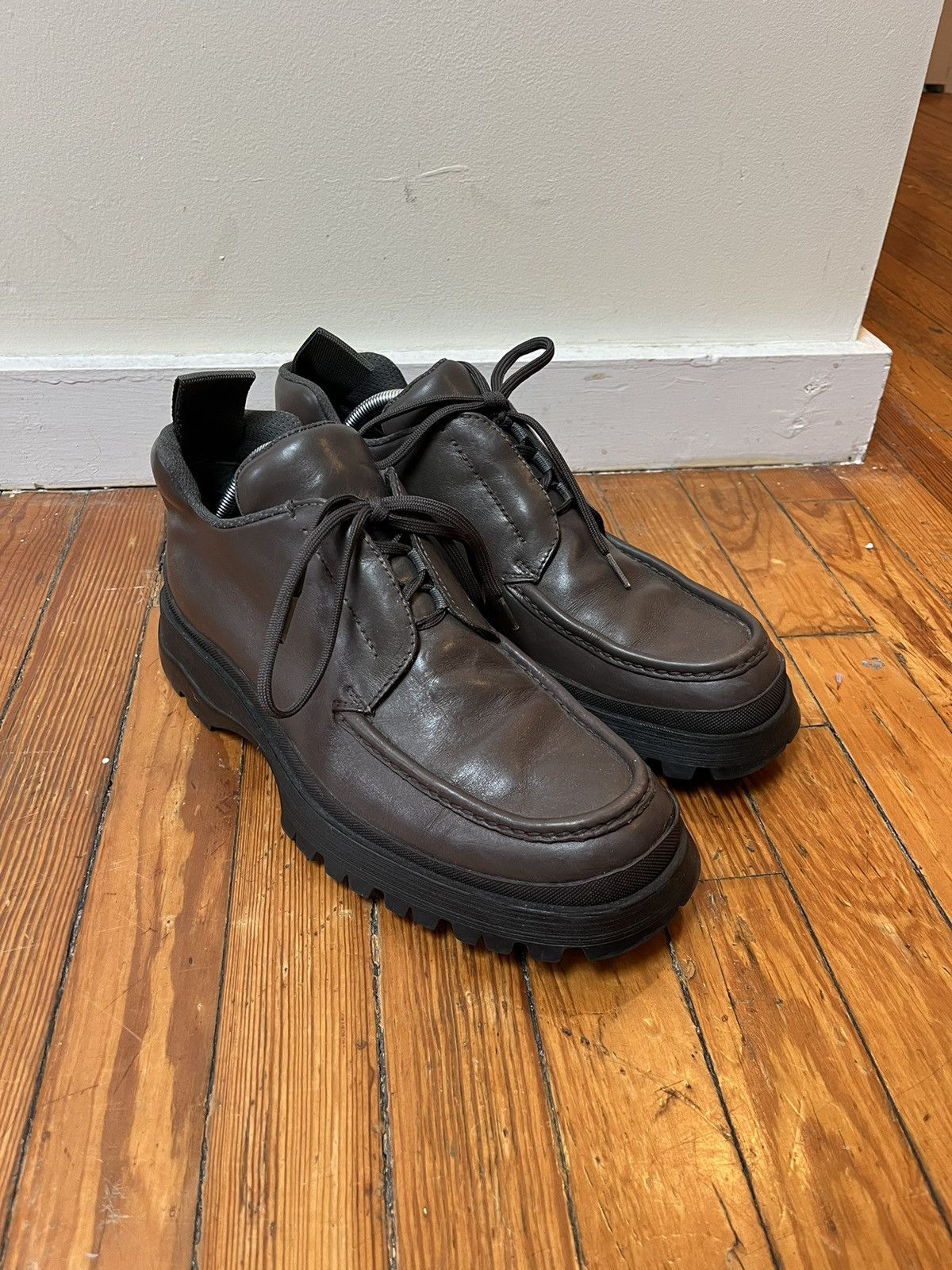 Pre-owned Prada Vintage  Lug Sole Boots Futuristic In Brown