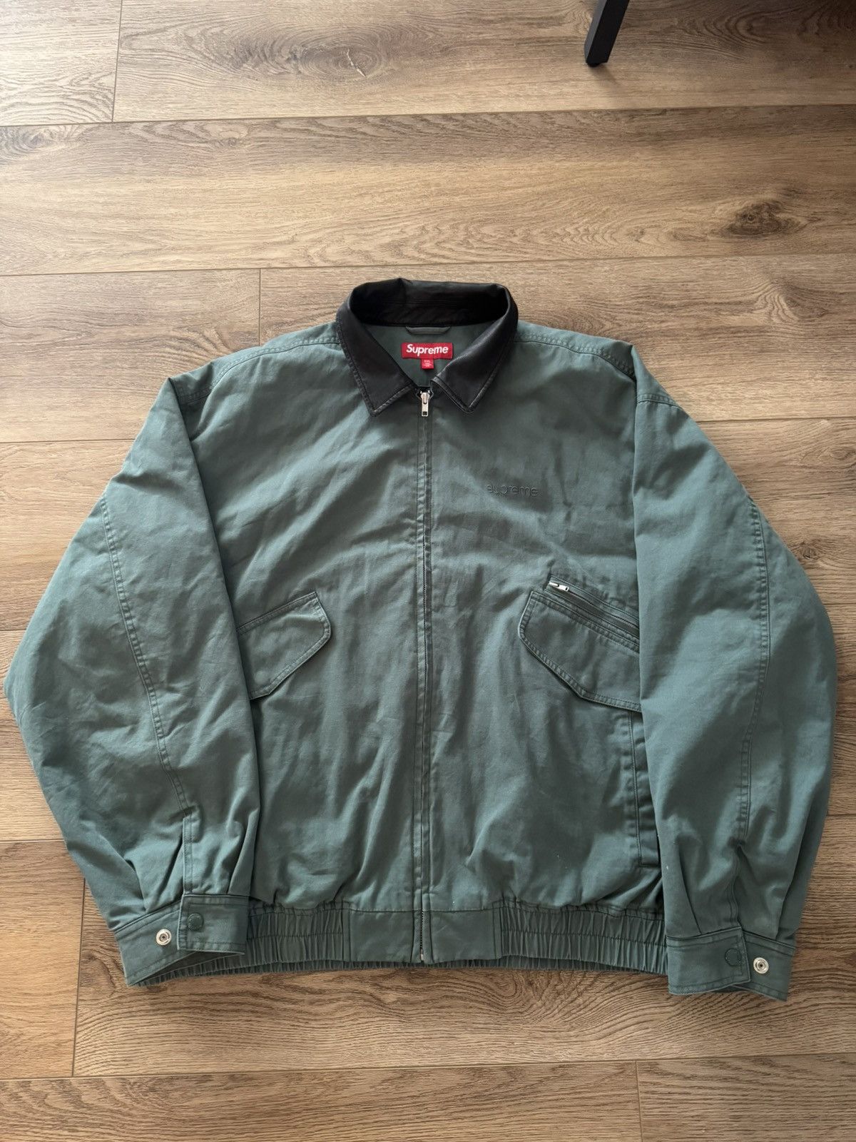 Supreme Supreme Leather Collar Utility Jacket Sage Green Supreme Supreme Leather Collar Utility Jacket Sage Green