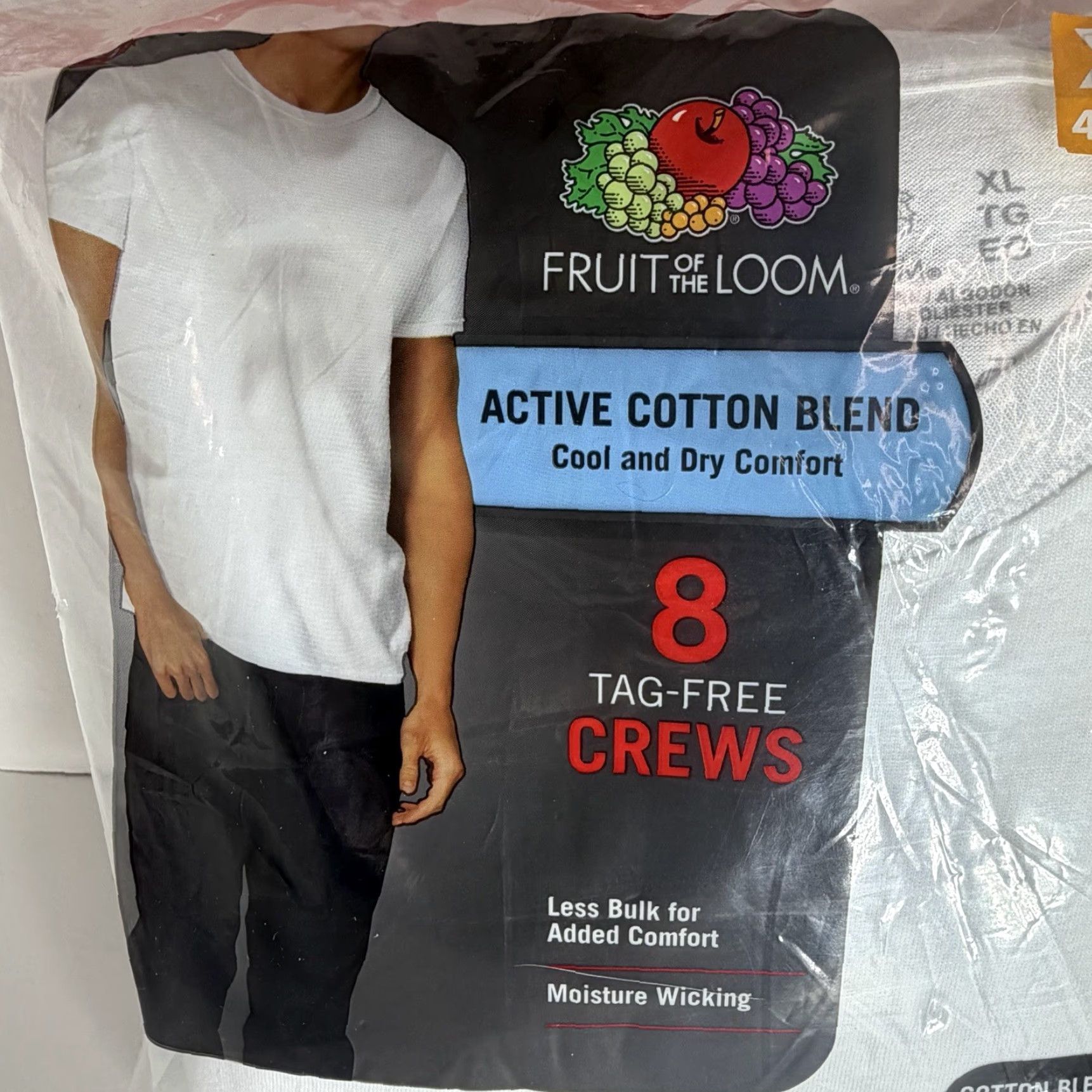 Fruit Of The Loom Men’s Tag-Free Crew Undershirt White Active Cotton Blend 8 Pack New Wicking Size US XL / EU 56 / 4 - 2 Thumbnail