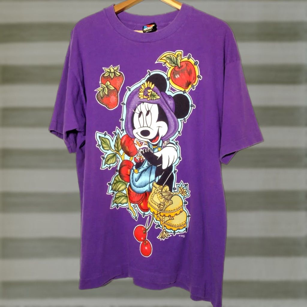 Mickey Unlimited VINTAGE Mickey Unlimited Mickey Unlimited T-Shirt XL Purple Minnie Mouse Gardening Crew Neck Short Sleeve Unisex Adults Cotton Blend Knit Size US XL / EU 56 / 4 - 1 Thumbnail
