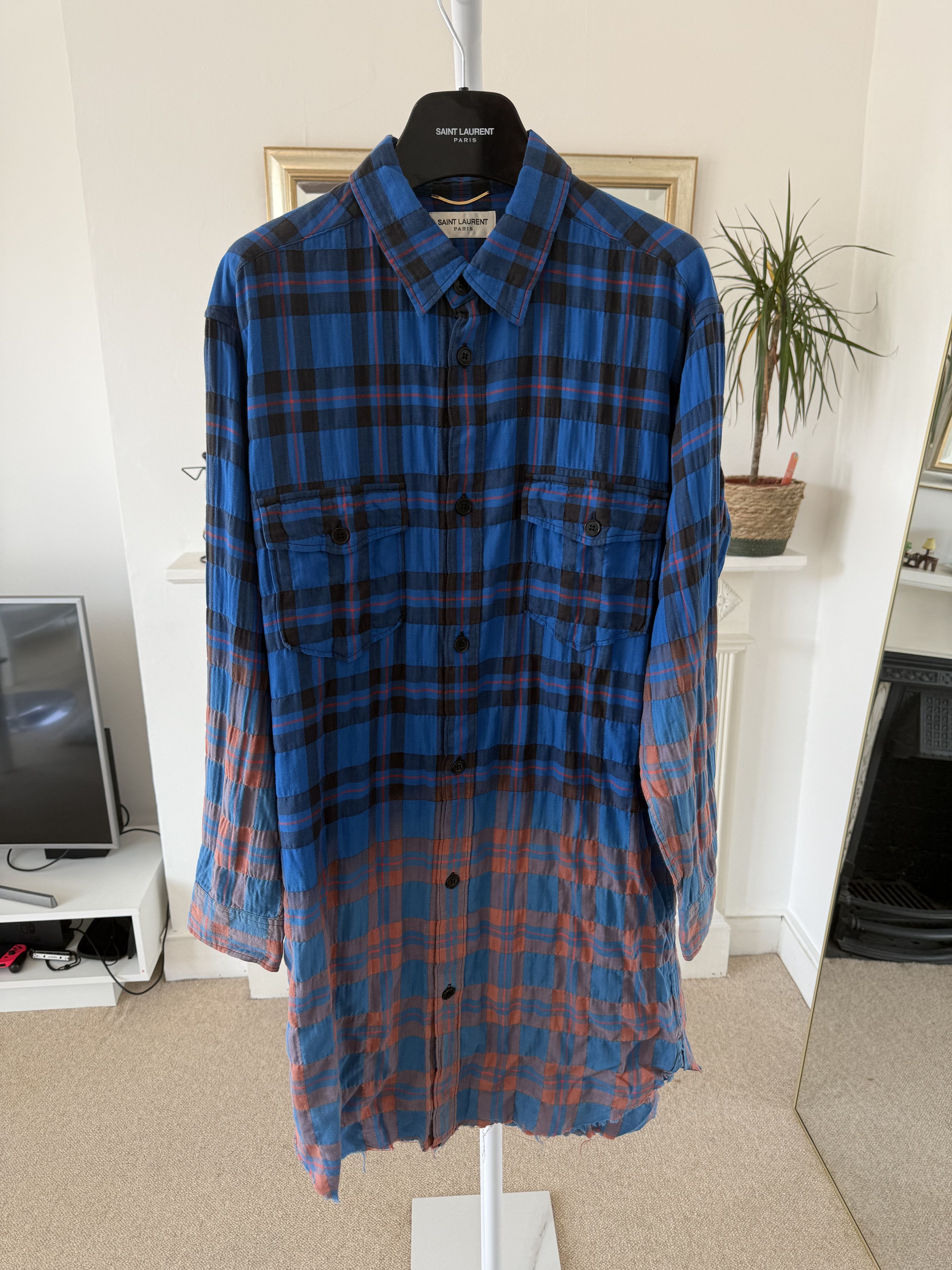 Hedi Slimane × Saint Laurent Paris FW15 Saint Laurent Gradient Bleached Raw Hem Shirt Size M / US 6-8 / IT 42-44 - 1 Thumbnail