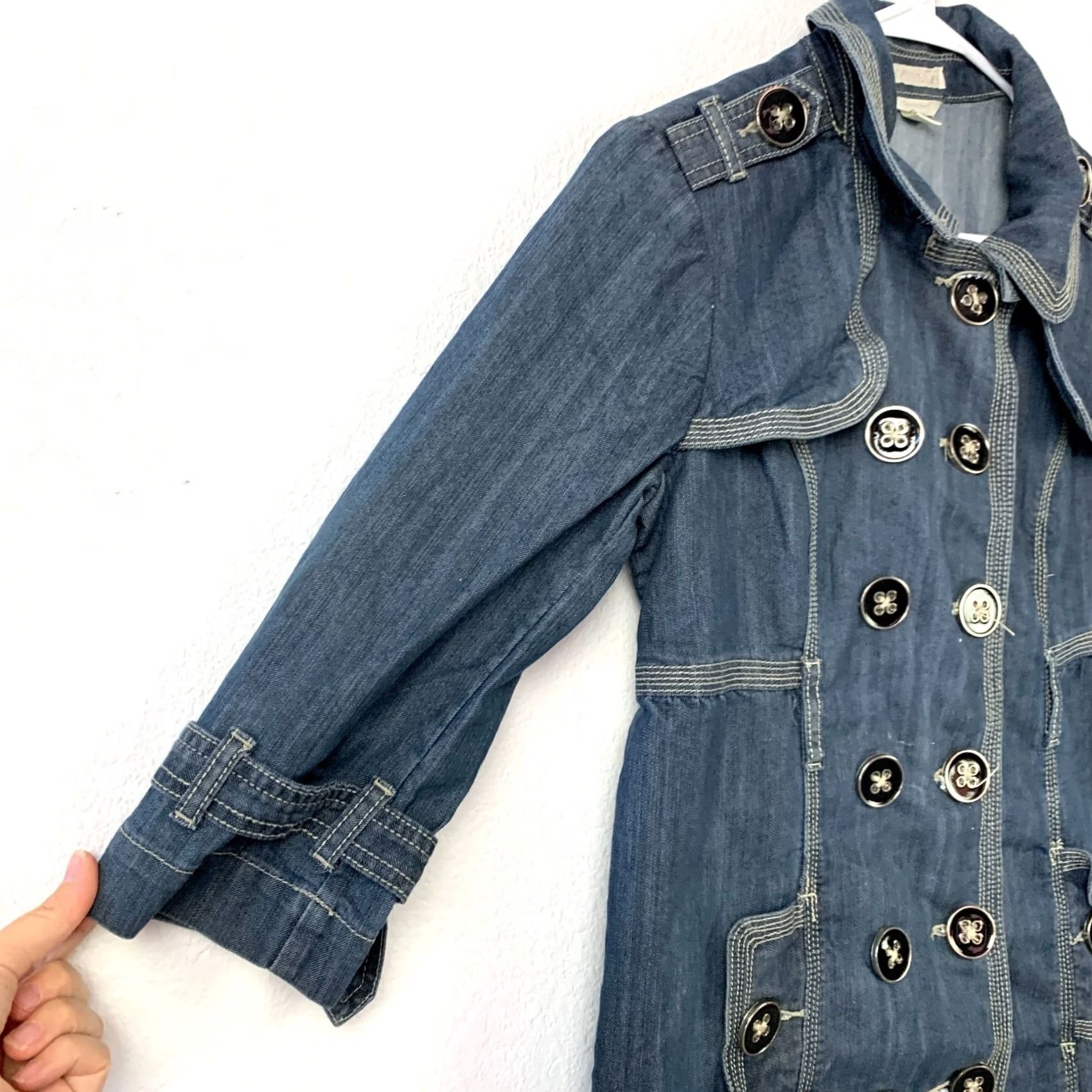 Vintage VINTAGE Christopher & Banks Jacket Womens Small Long Denim Blue Button Pockets Retro Fall Winter 90s Womens Size S / US 4 / IT 40 - 2 Thumbnail
