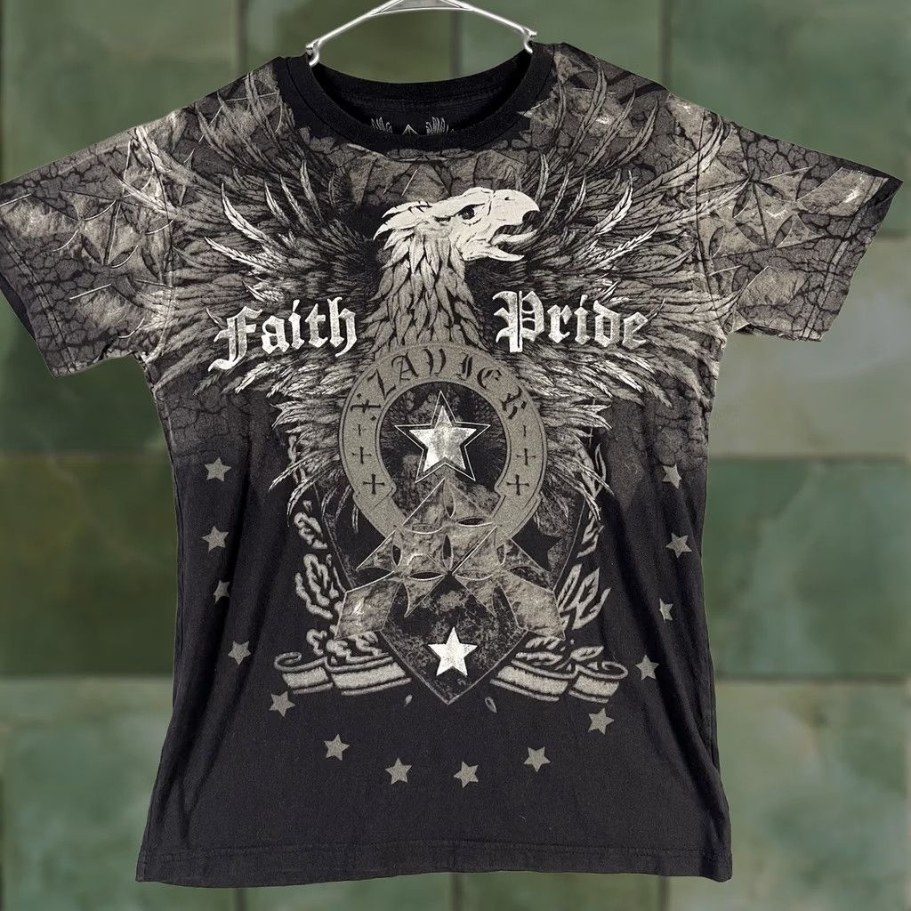 Vintage XZAVIER Faith Pride Courage Eagle Wings Cross T-Shirt Size Medium Black Cotton Crew Neck Short Sleeve Men Graphic Print 2000s Rock Hip Hop Gothic Y2K Size US M / EU 48-50 / 2 - 1 Thumbnail