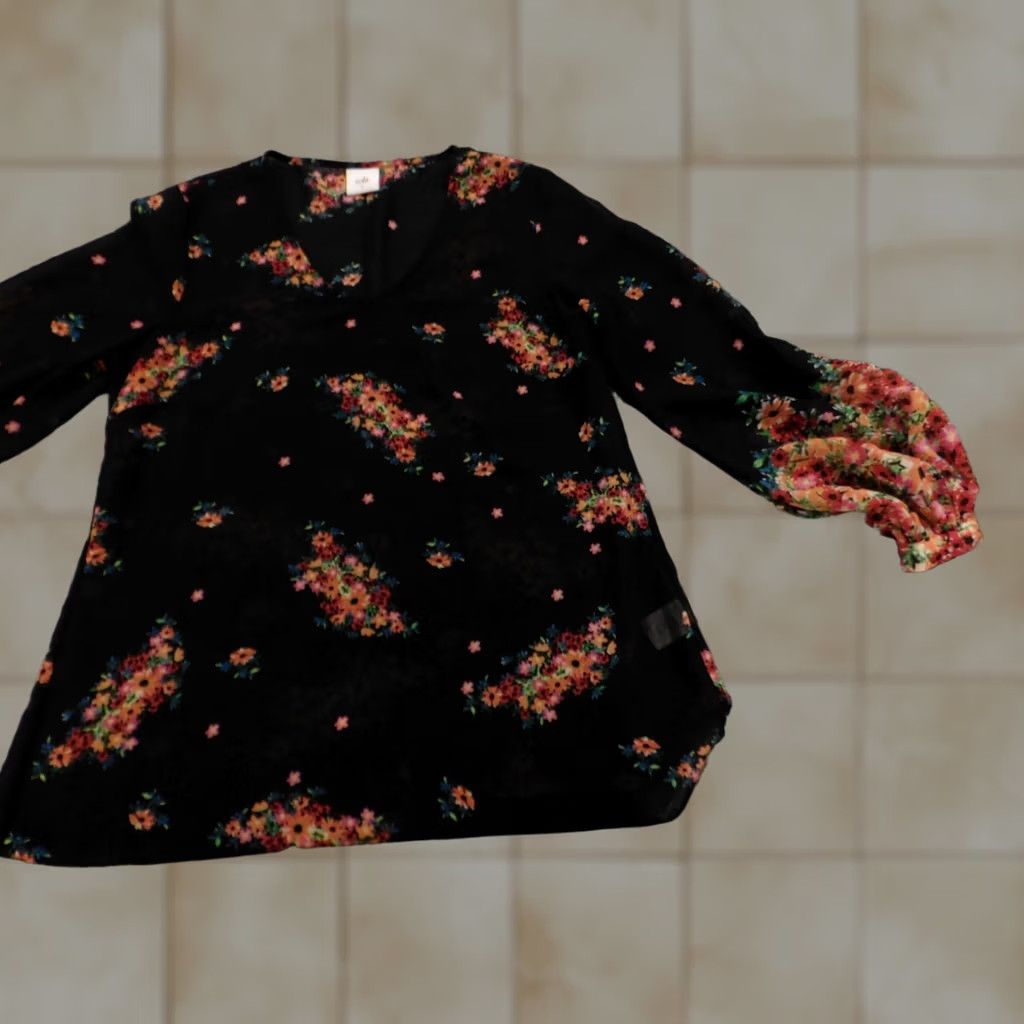 Vintage Cabi Blouse Women Small Black Floral Sheer Designer Top Stretch Crew Neck Long Sleeve Casual Shirt Size S / US 4 / IT 40 - 1 Thumbnail