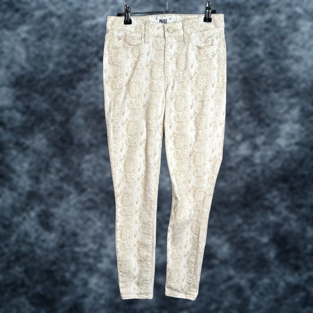 Paige PAIGE Snake Print Ankle Jeans Womens Size 26 Beige Stretch Cotton Blend Size 26" / US 2 / IT 38 - 1 Thumbnail