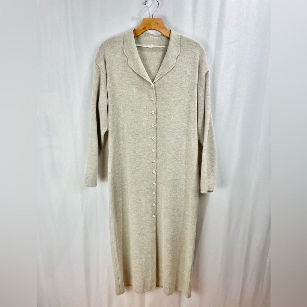 Other Vintage Tan Button Front Maxi Sweater Dress Size L Size L / US 10 / IT 46 - 2 Thumbnail