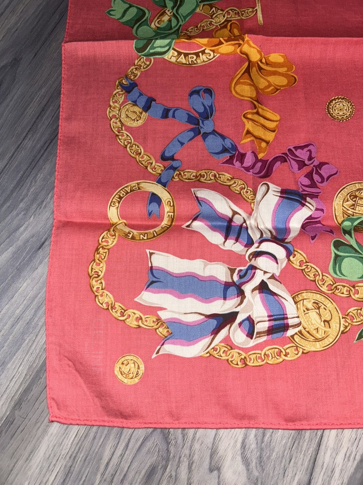 Celine Vintage Celine Pink Cotton Handkerchief w/ Chains & Ribbons Size ONE SIZE - 5 Thumbnail