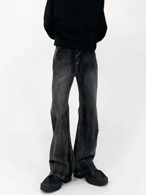 Jean Vintage Washed Black Micro Flare Jeans Size US 32 / EU 48 - 1 Thumbnail