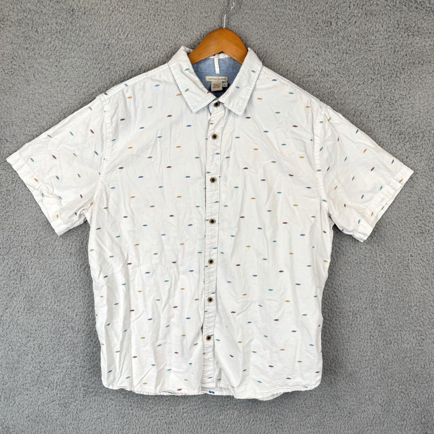 Carbon Carbon 2 Cobalt Shirt Mens Large White Geometric Button Up Short Sleeve Size US L / EU 52-54 / 3 - 3 Thumbnail