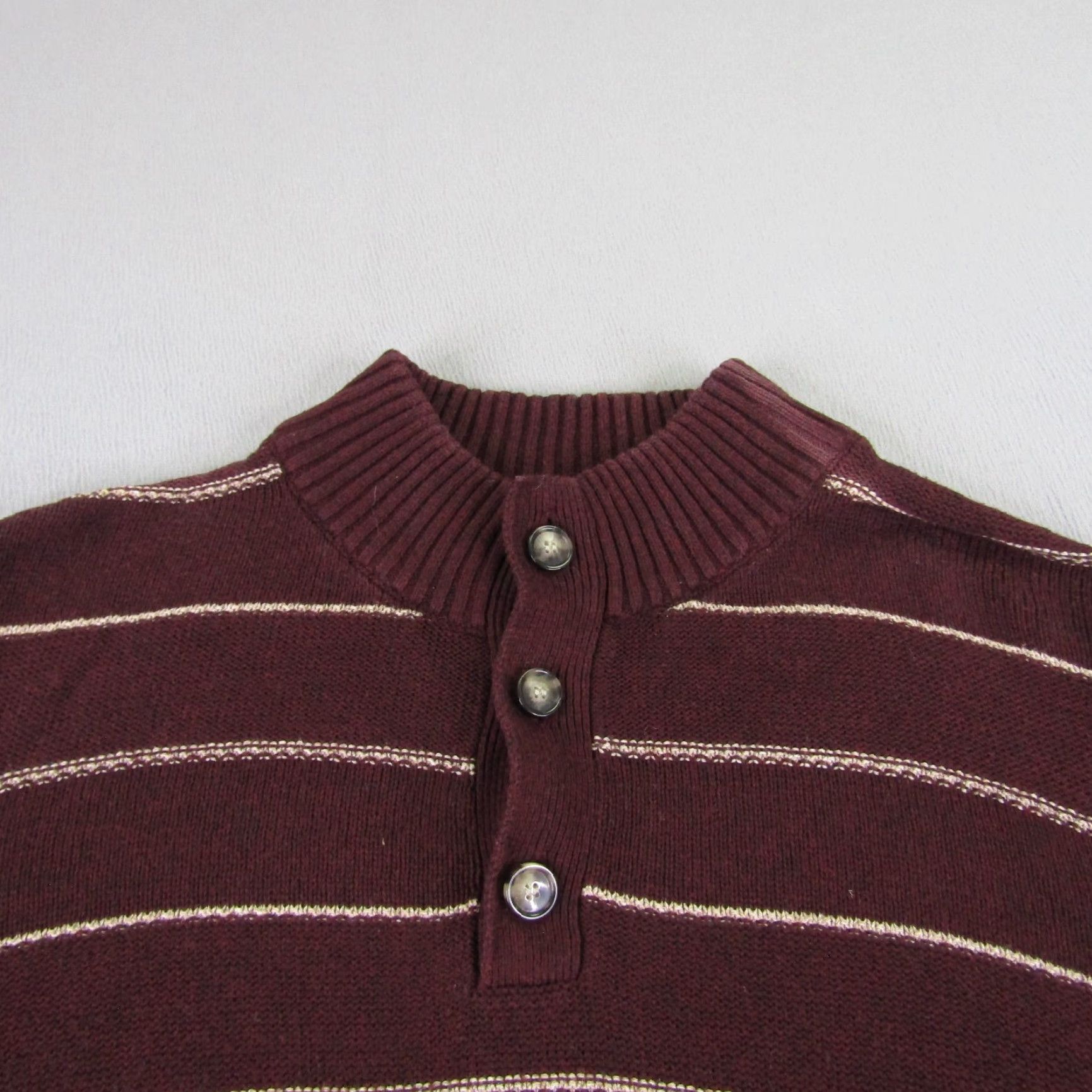 Levi's Levi's Sweater Mens Medium Red White Striped Henley Mock Neck Cotton Pullover Knit Long Sleeve Shirt Mens M Red Henley Sweater Size US M / EU 48-50 / 2 - 5 Thumbnail