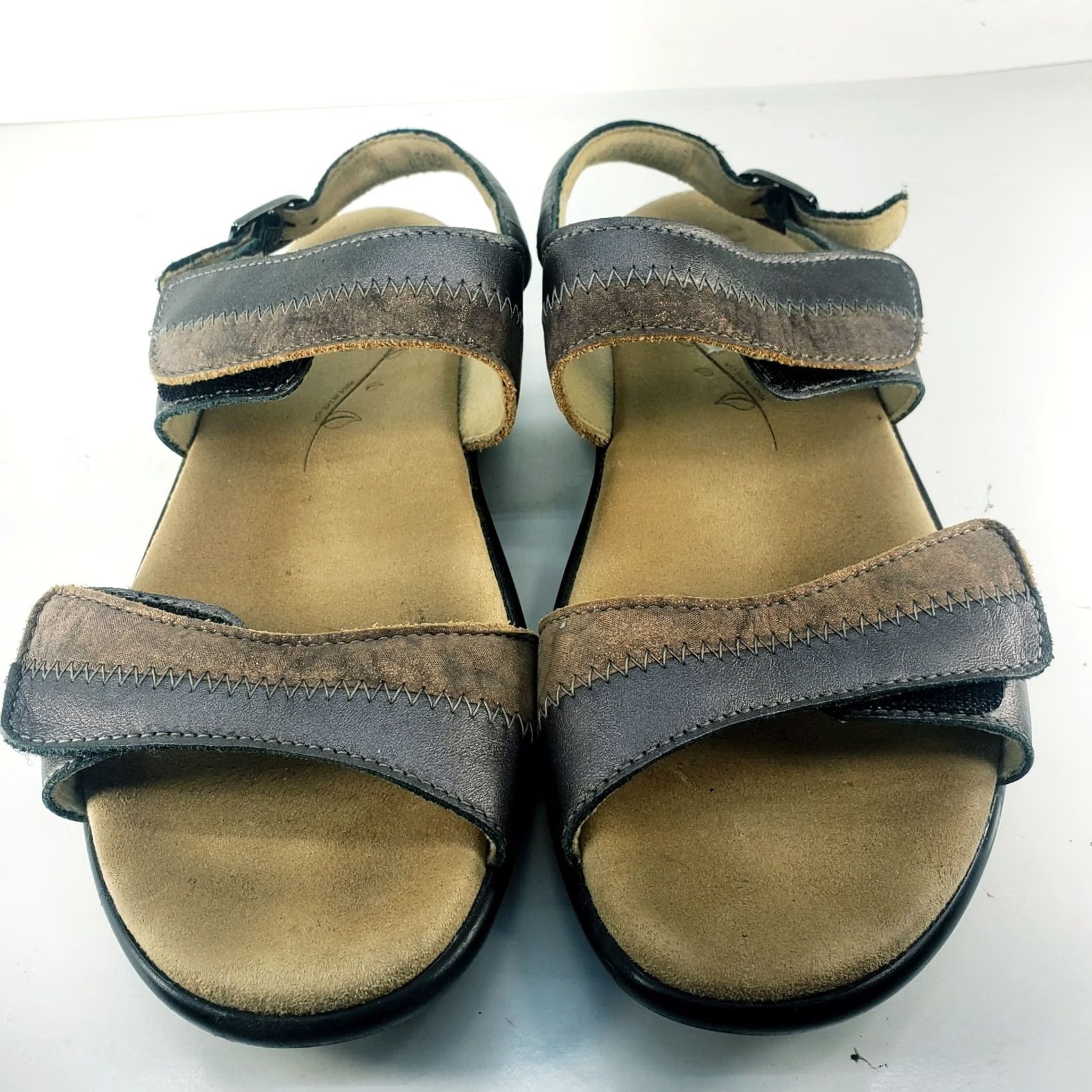 SAS SAS Womens Sandals 7.5W Nudu Leather Two Tone Pewter Bronze Metal Strappy Comfort Buckle Size US 8 / IT 38 - 3 Thumbnail