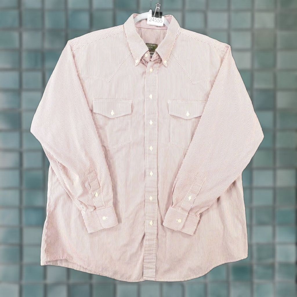 VINTAGE Gitman Bros Men Shirt Long Sleeve Button Up Casual Red White Striped USA XL