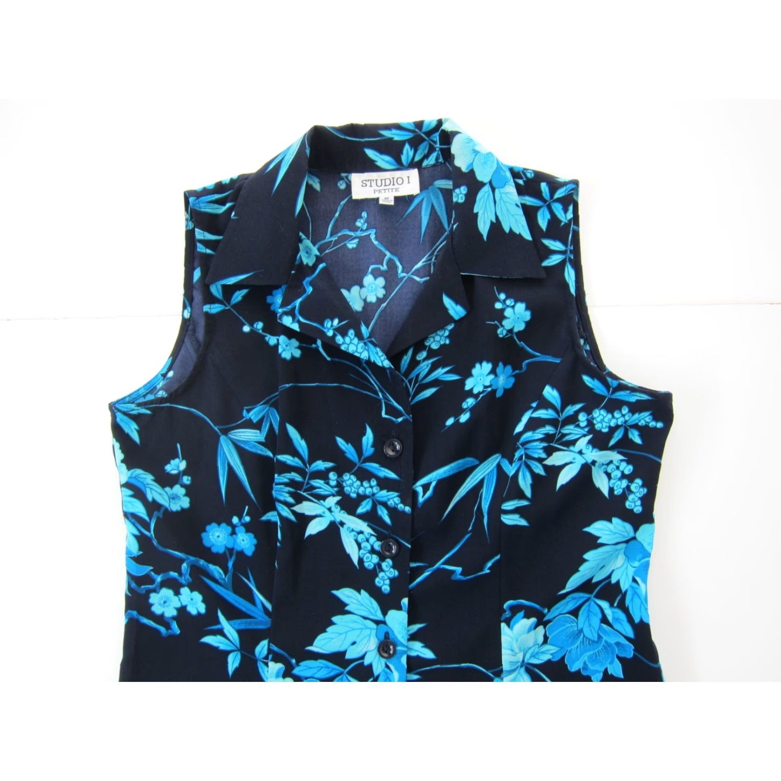 Vintage VINTAGE Studio I Blue Floral Button Down Collared Sleeveless Long Maxi Dress 8P Size M / US 6-8 / IT 42-44 - 3 Thumbnail