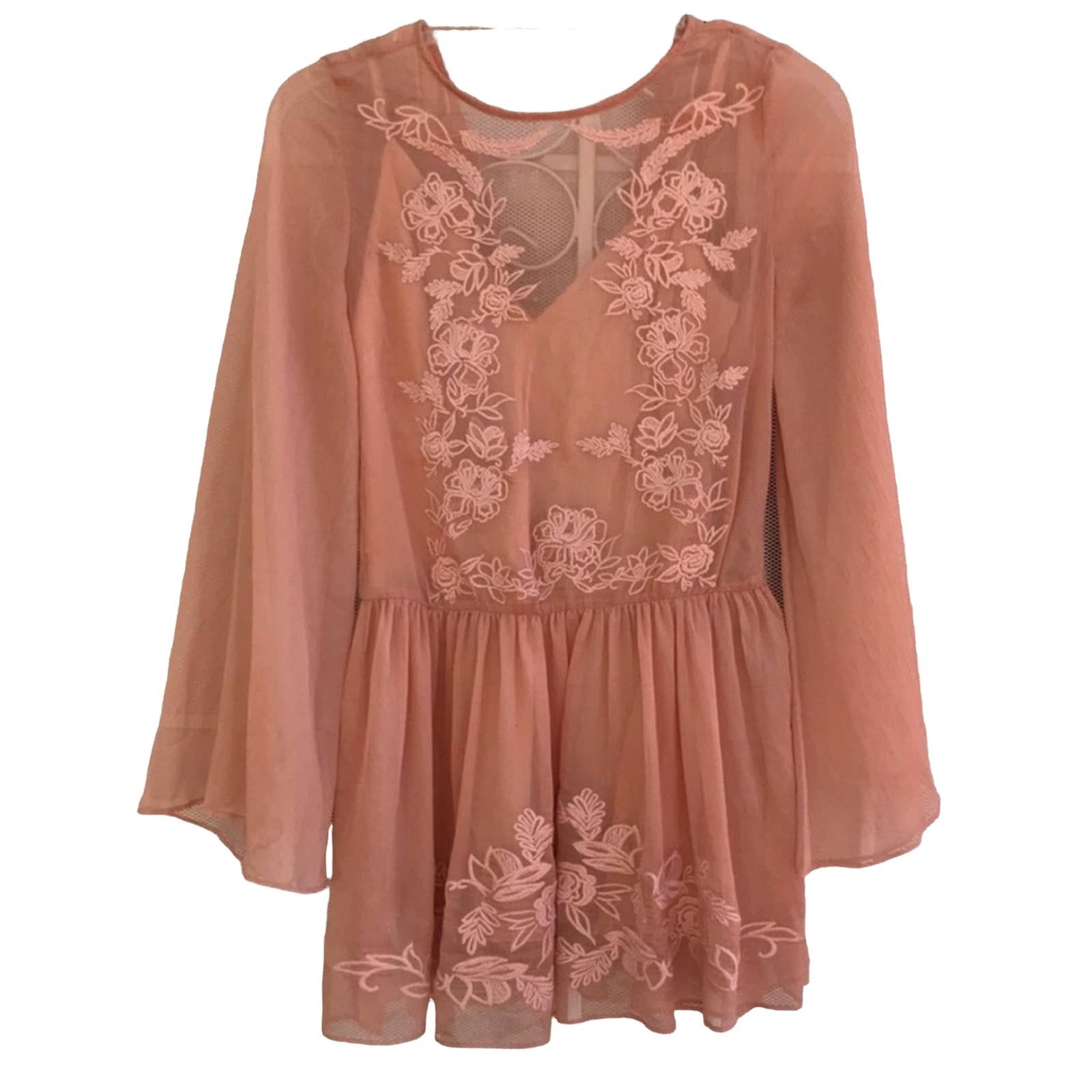 Free People JETSET DIARIES REVOLVE Blush Floral Embroidery Mini Dress Size S / US 4 / IT 40 - 7 Thumbnail