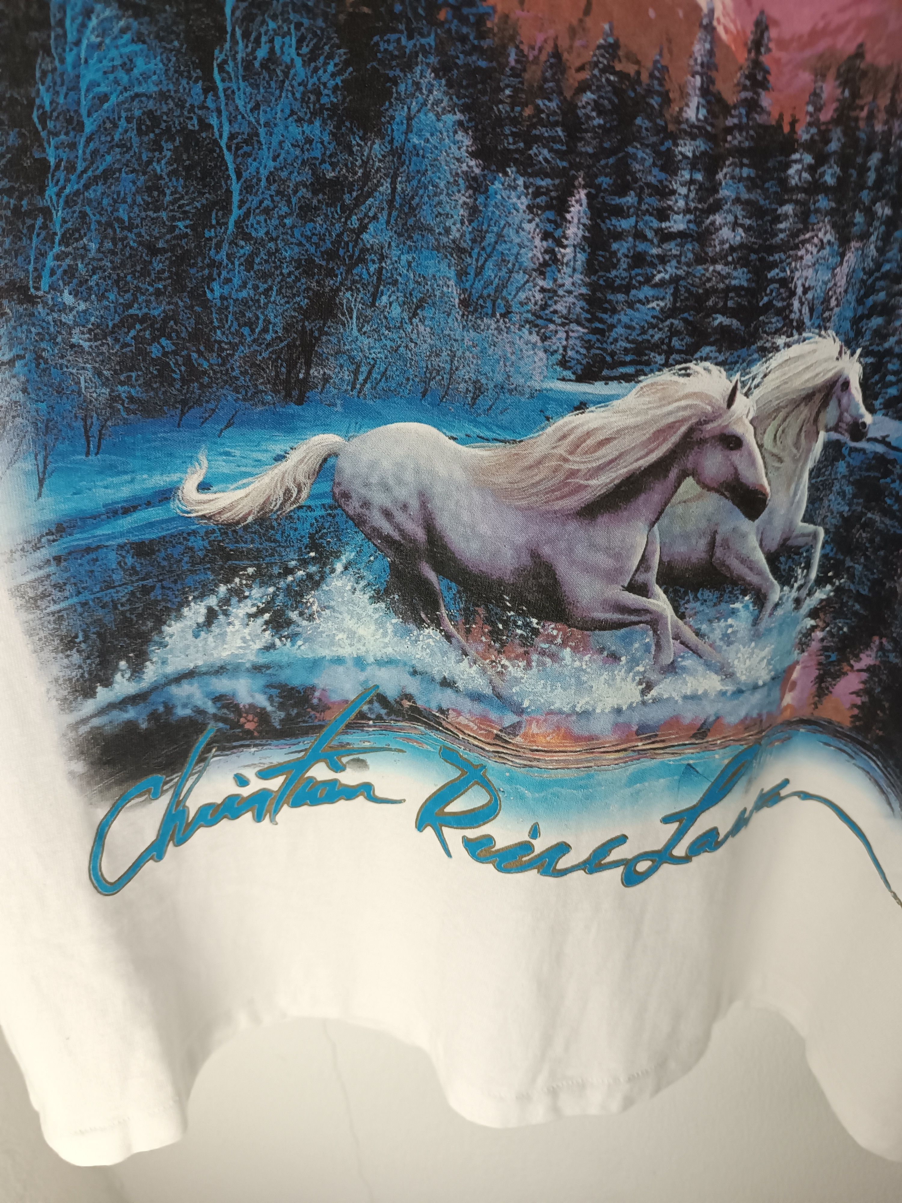 Vintage VINTAGE 1995 CHRISTIAN RIESE LASSEN HORSE IN A LAKE ART TEE Size US XL / EU 56 / 4 - 12 Thumbnail