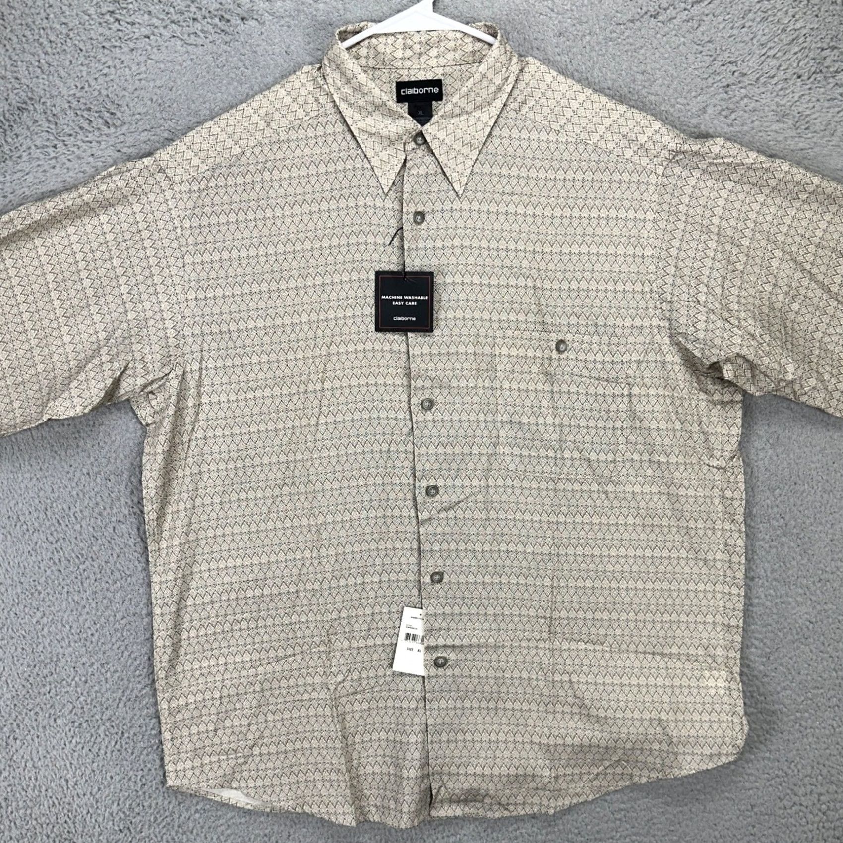 Liz Claiborne Claiborne Button-Up Shirt Mens XL Tan Geometric Long Sleeve Pocket Casual NEW Size US XL / EU 56 / 4 - 3 Thumbnail