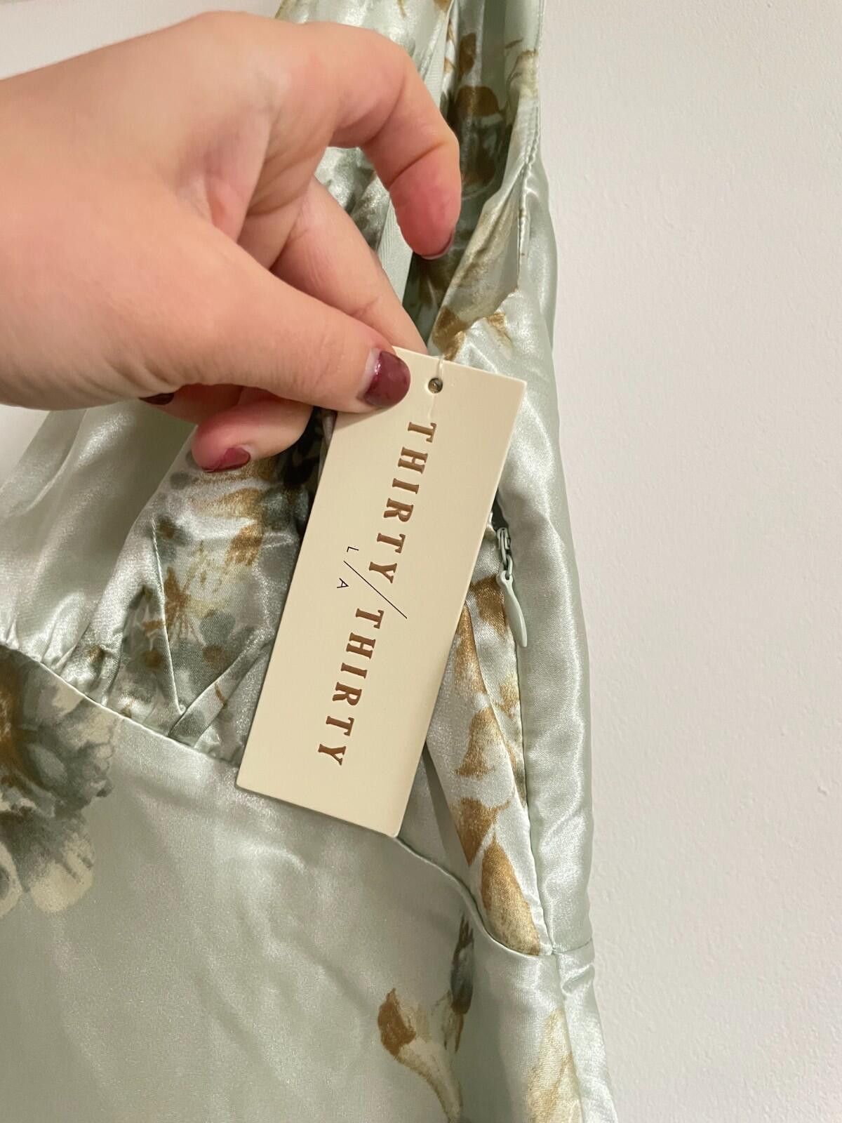 Other Thirty Thirty LA Sage Green Satin Floral Midi Dress BNWT Size M / US 6-8 / IT 42-44 - 4 Thumbnail