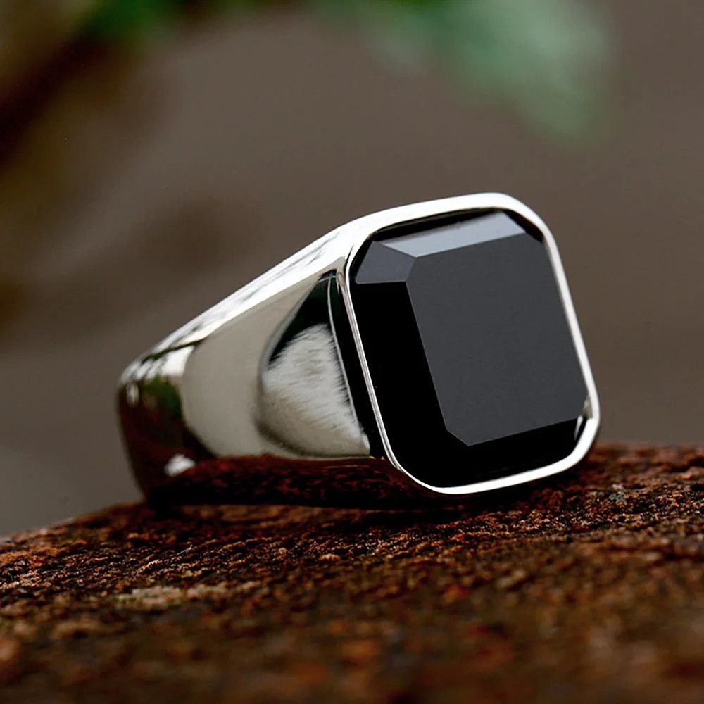 Jewelry Zircon Black Agate Ring Streetwear Jewelry Fashion Gift Size ONE SIZE - 5 Thumbnail