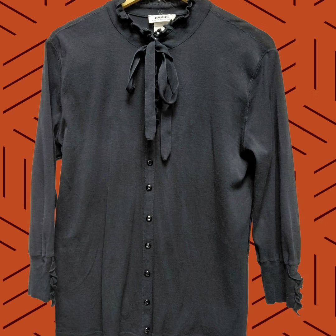 Vintage RYKIEL Black Button-Up Blouse Solid Long Sleeve, 2XL Size XXL / US 16-18 / IT 52-54 - 1 Thumbnail