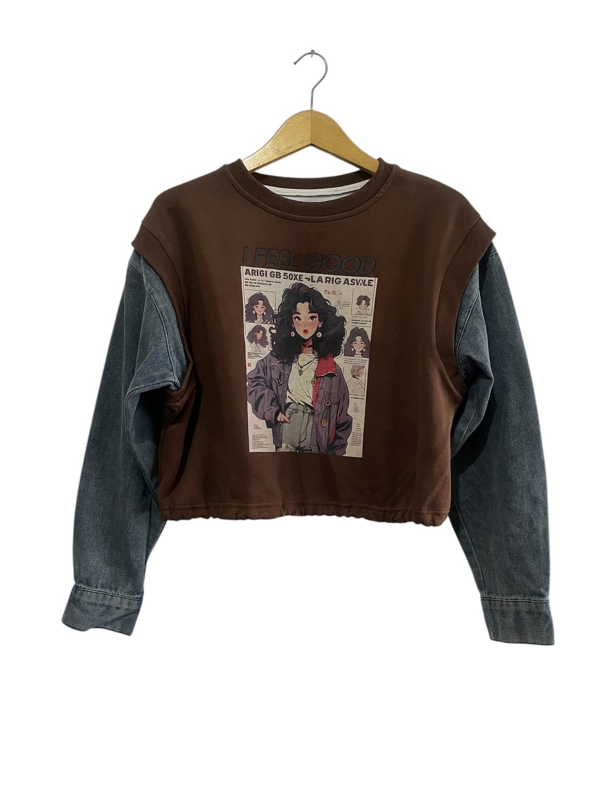 Anime I Feel Good Retro Graphic Layered Denim Sweatshirt Size US M / EU 48-50 / 2 - 1 Thumbnail