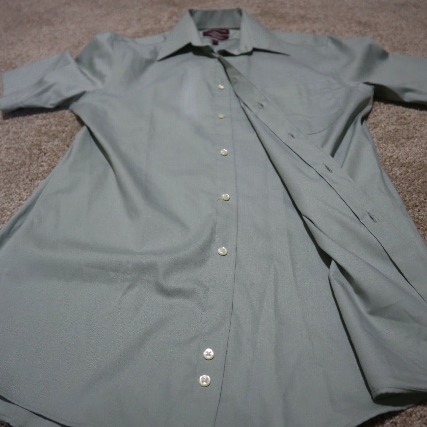 Vintage VINTAGE Covington Men's Short Sleeve Dress Shirt 14.5 Green Wrinkle-Free Casual Business Size 36R - 2 Thumbnail