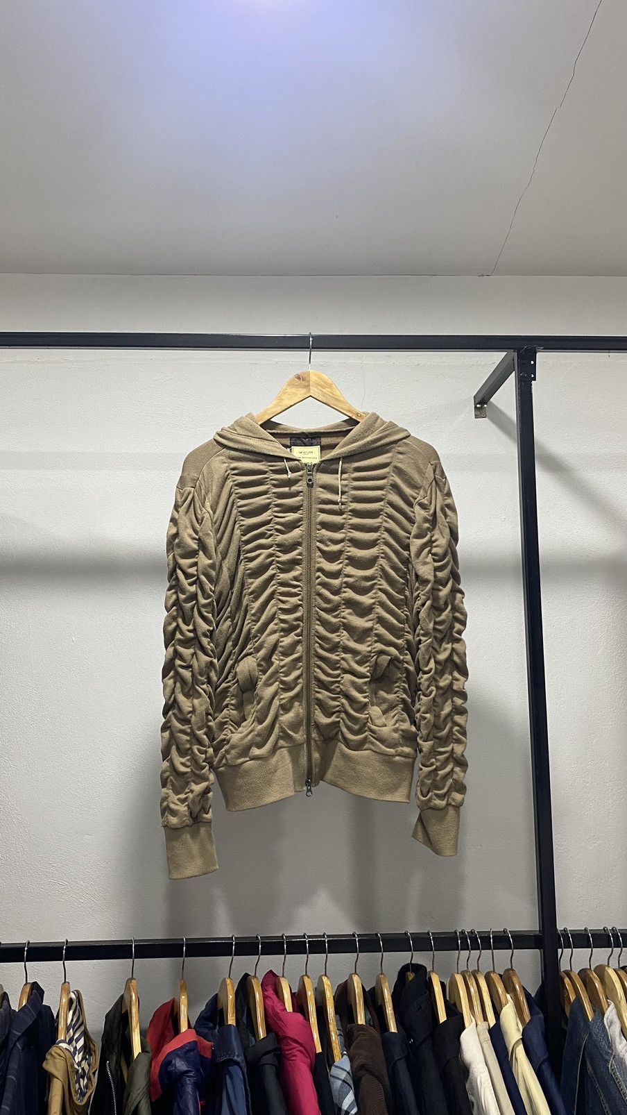 Morgan Homme Pleated Ribbon Unique Zipper Hoodie
