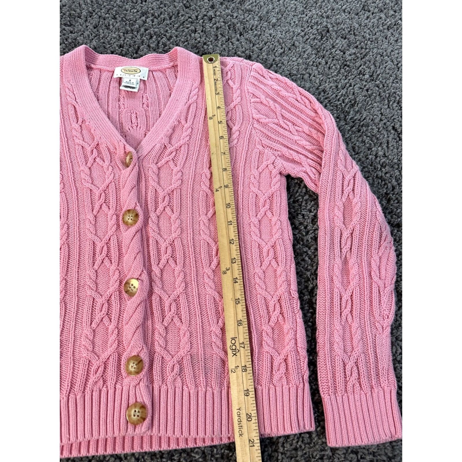 Talbots VINTAGE Talbots Cardigan Sweater Womens Small Cotton Pink 90s Chunky-Knit V-Neck Cardigan Womens S Pink 90s Mens? Size S / US 4 / IT 40 - 2 Thumbnail
