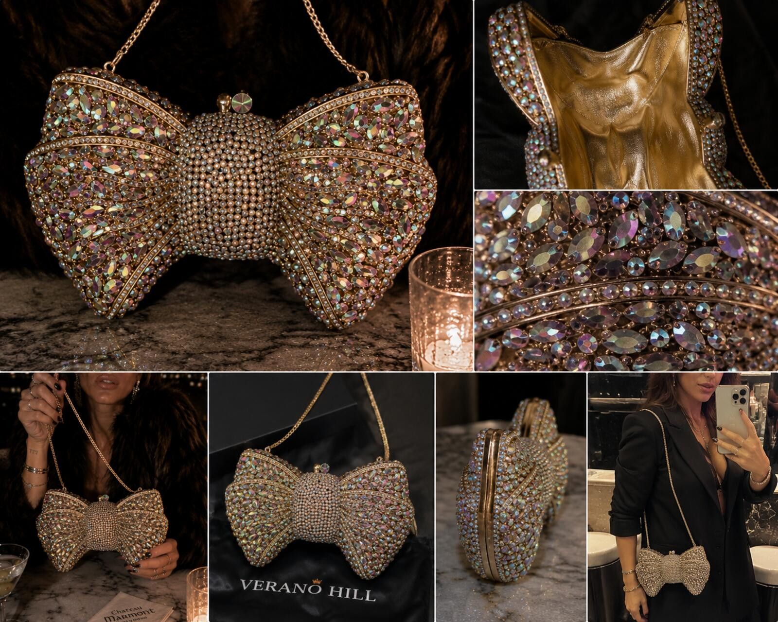 Other Crystal Bow Clutch AB Rhinestone Evening Bag Gold Size ONE SIZE - 2 Thumbnail