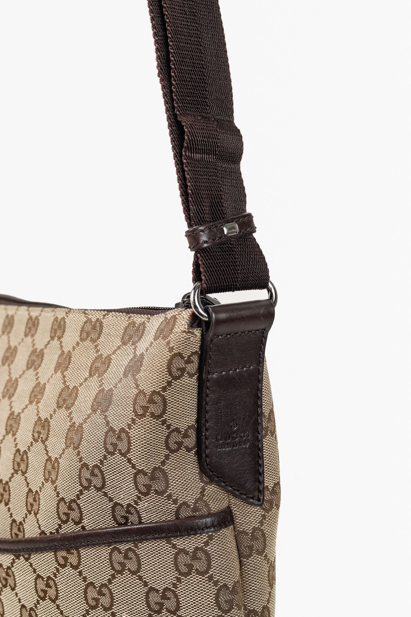 Gucci Gucci GG Monogram Canvas Brown Leather Trim Messenger Bag Size ONE SIZE - 7 Thumbnail