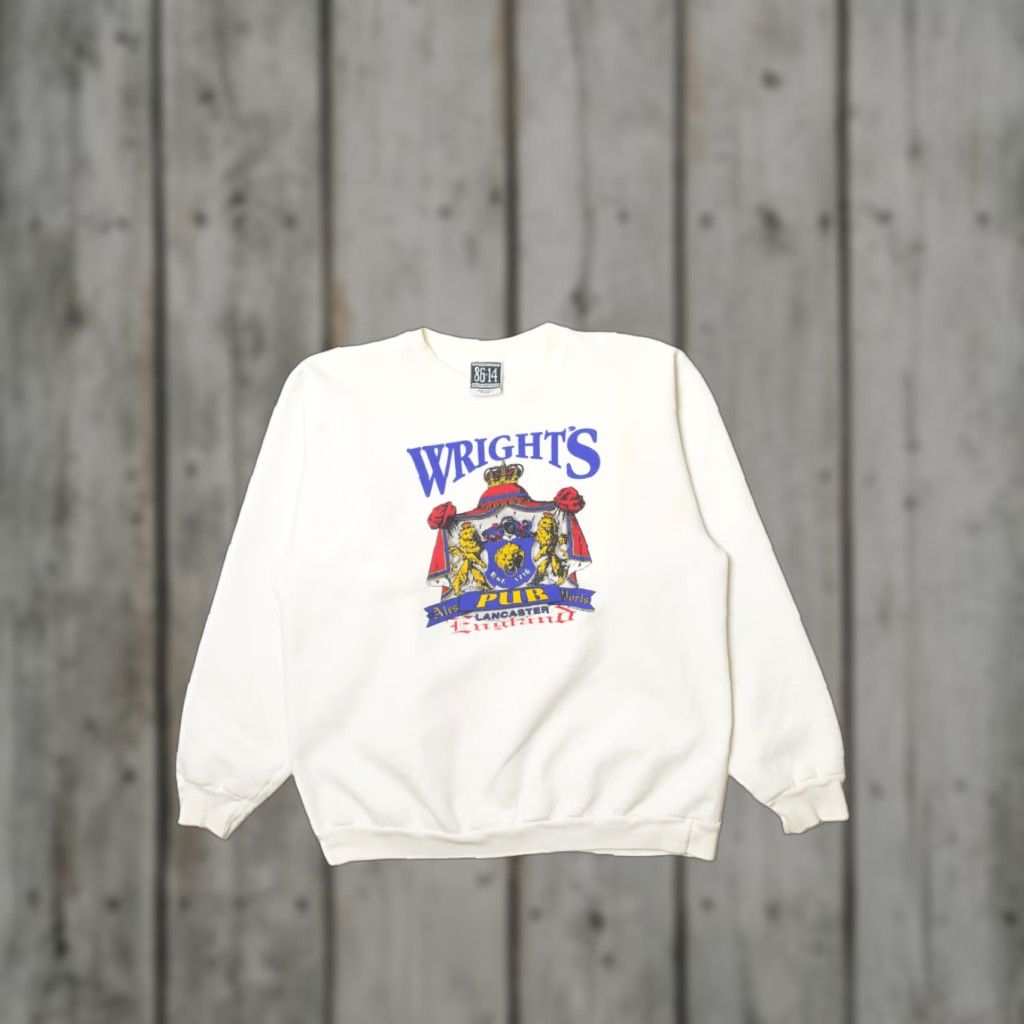 Vintage VINTAGE Wright's Pub Sweatshirt Unisex Adults Sweatshirt X-Large White Cotton / Polyester 1990s 86.14 Mens Womens Boys Girls Size US XL / EU 56 / 4 - 1 Thumbnail