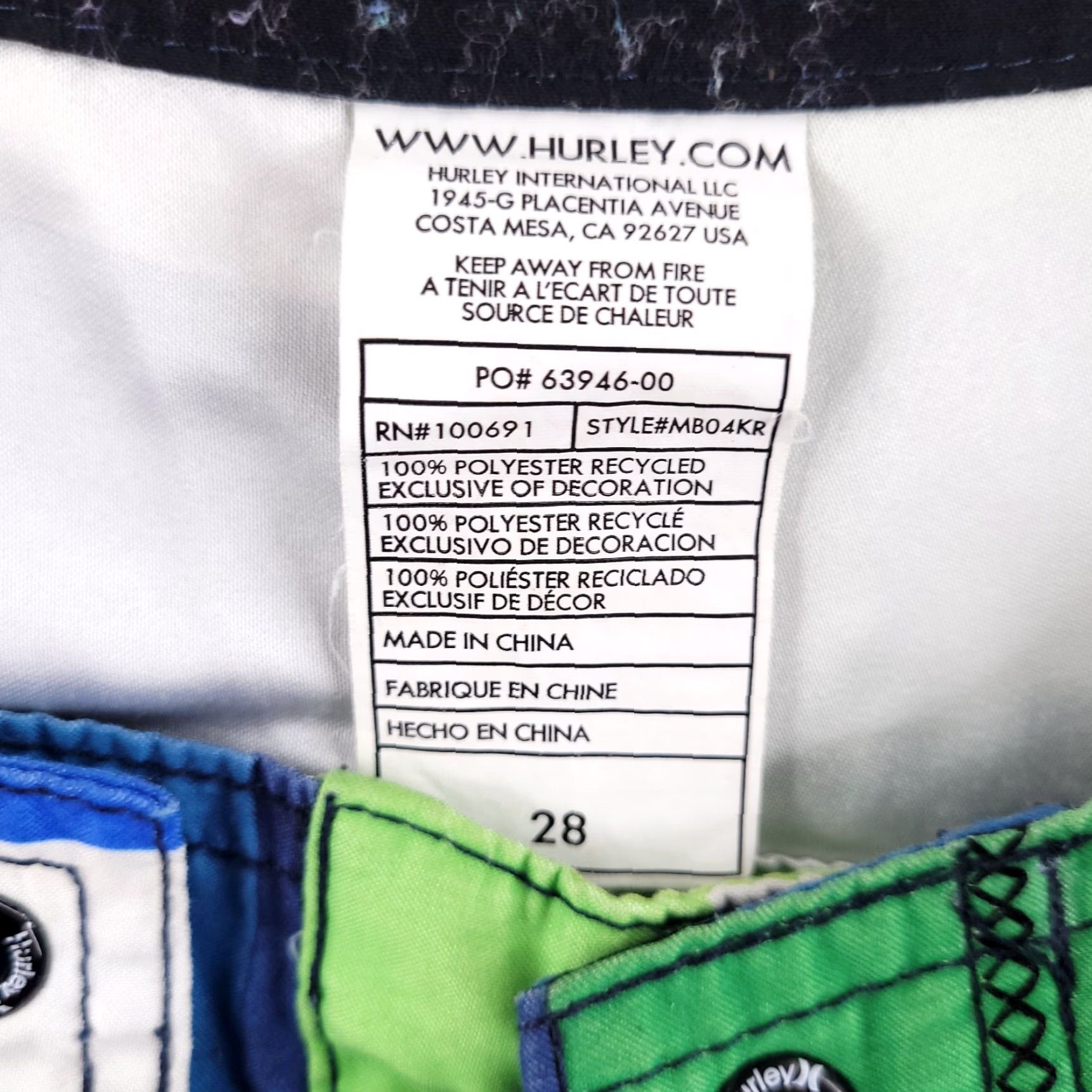 Hurley Hurley Boardshorts Mens 28 Colorblock Green Windowpane Swim Trunks Bottoms Size US 28 / EU 44 - 4 Thumbnail