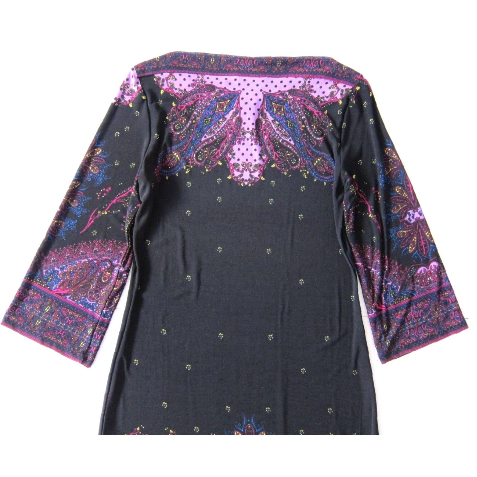 Vintage iCE Purple Black Paisley Floral Stretch 3/4 Sleeve Sheath Shift Tunic Dress 10P Size L / US 10 / IT 46 - 6 Thumbnail