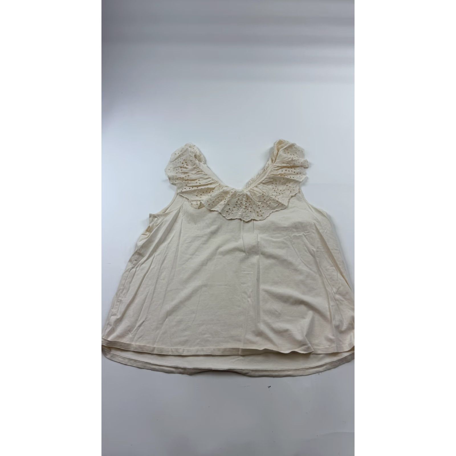 Vintage Lane Bryant Shirt Womens 22/24 Blouse Sleeveless Cream Eyelet Ruffle Cotton Size 3XL / US 20-22 - 4 Thumbnail