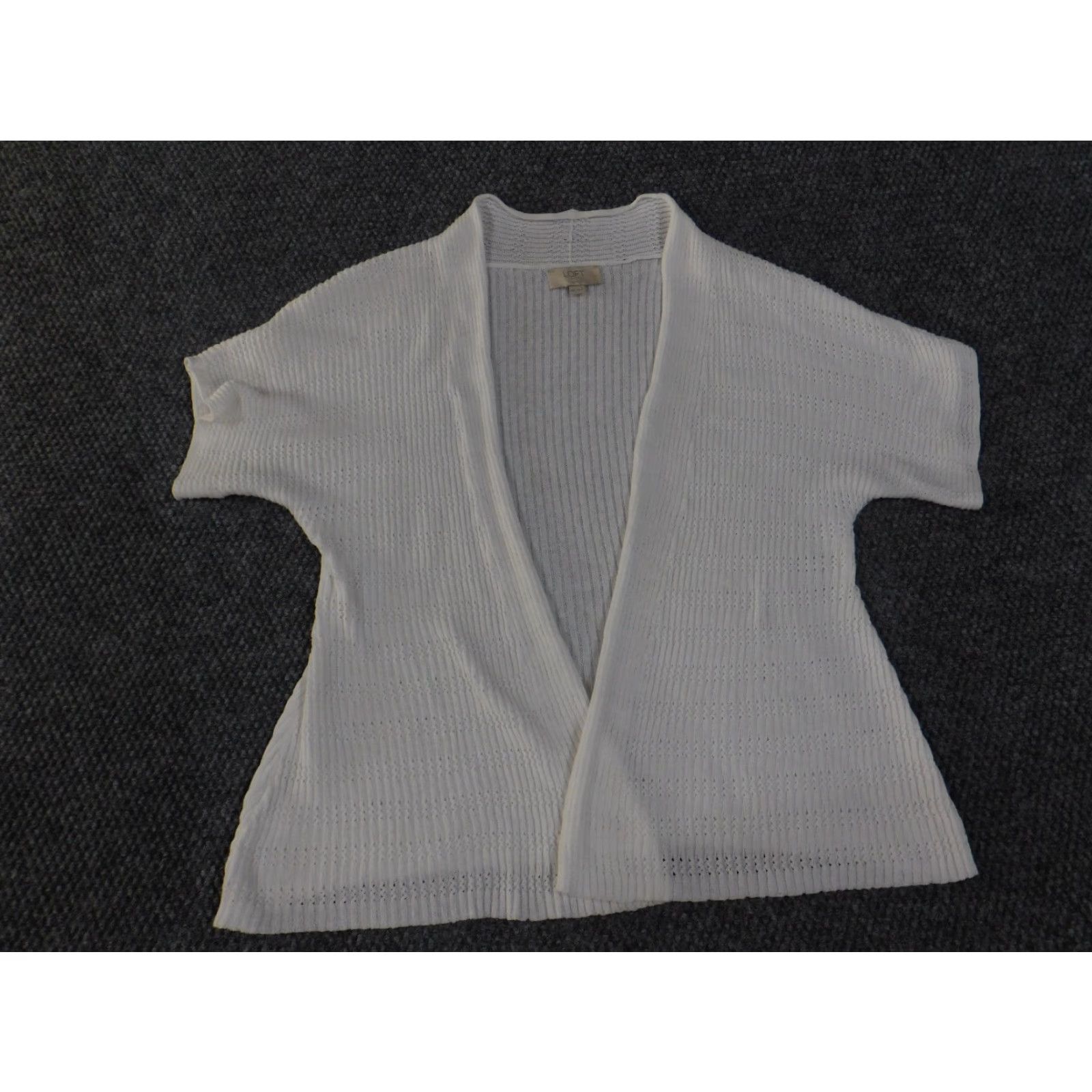 Loft LOFT Cardigan Womens Petit e White Open Knit Lightweight Stretch Casual Regular V-Neck Raglan Short Sleeve Knit Sweater Pullover Size M / US 6-8 / IT 42-44 - 3 Thumbnail