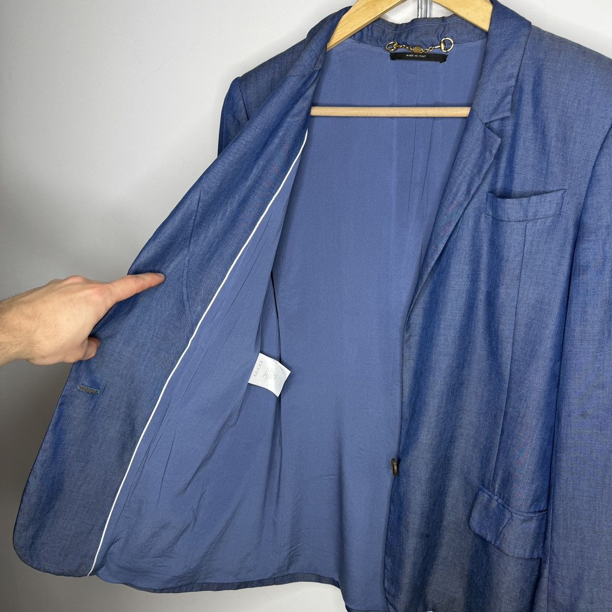 Gucci 2000s' Gucci by Tom Ford Blue Silk Rayon Blazer Jacket Size M / US 6-8 / IT 42-44 - 11 Thumbnail