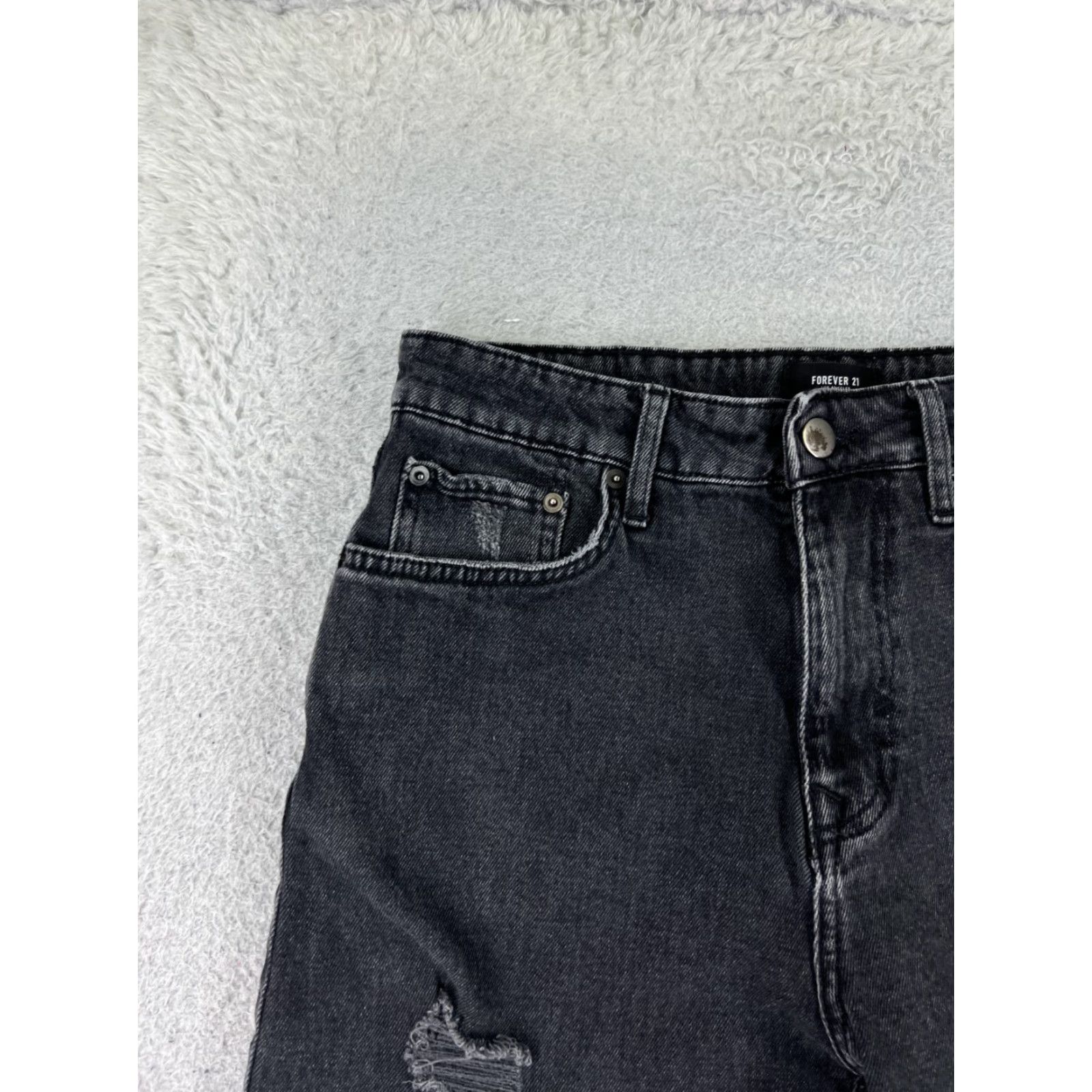 Forever 21 FOREVER 21 Shorts Womens 29 Black Denim Jean Cutoff High Rise Distressed Size 29" - 4 Thumbnail