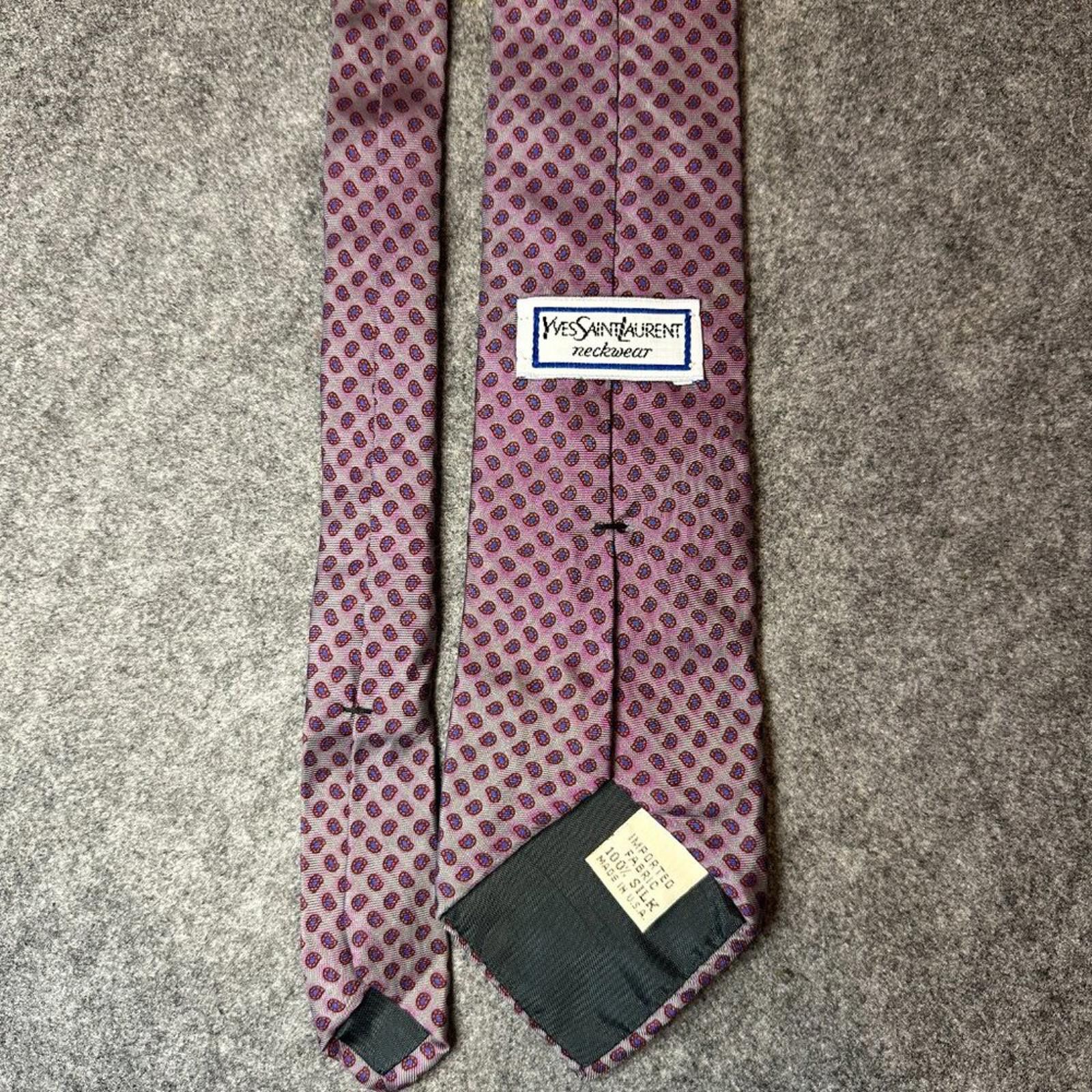 Yves Saint Laurent Vintage Yves Saint Laurent Men’s Silk Tie Purple Pattern8/10 Size ONE SIZE - 5 Thumbnail
