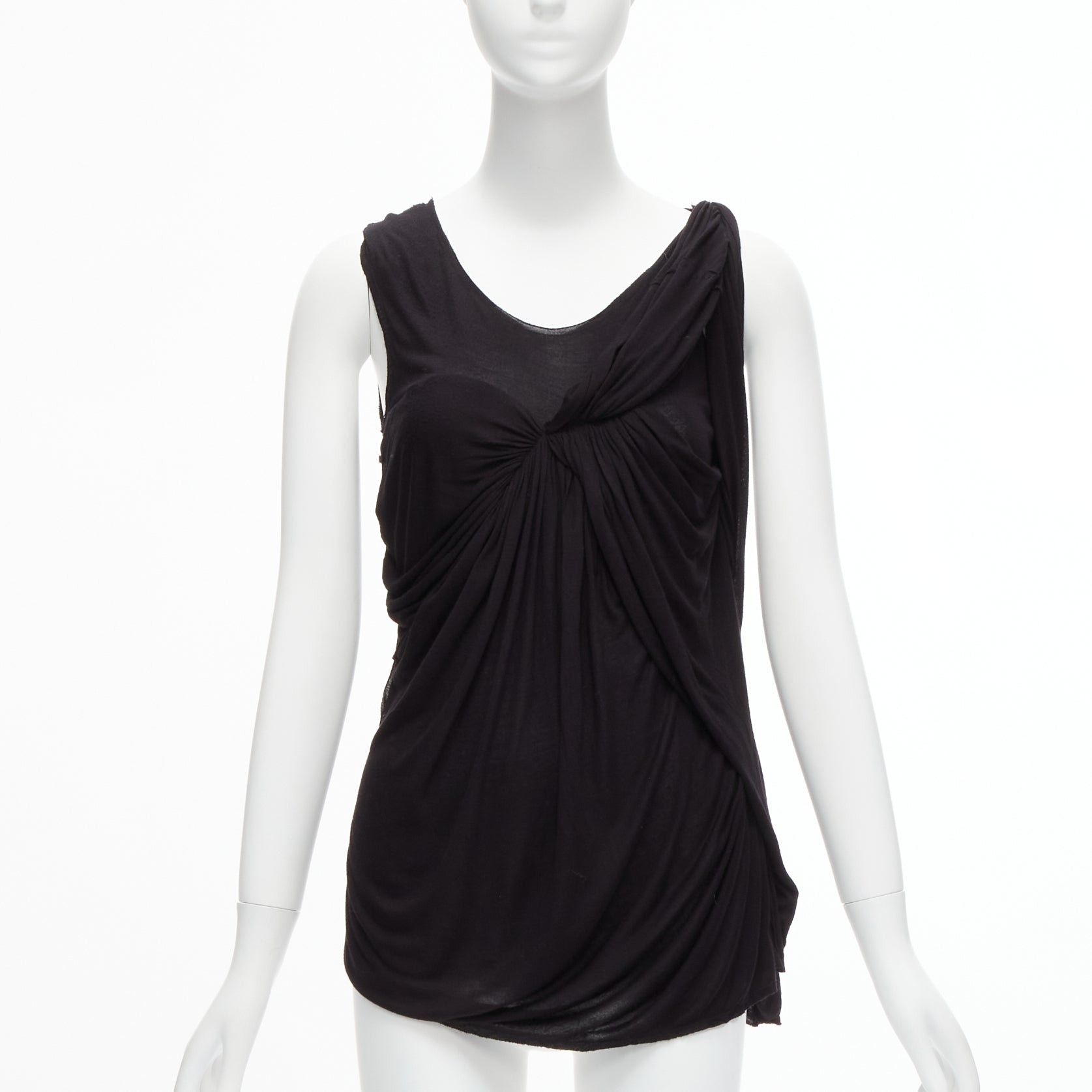 Lanvin LANVIN black asymmetric draped bust scoop neck sleeveless tank top FR32 XXS Size XS / US 0-2 / IT 36-38 - 1 Thumbnail