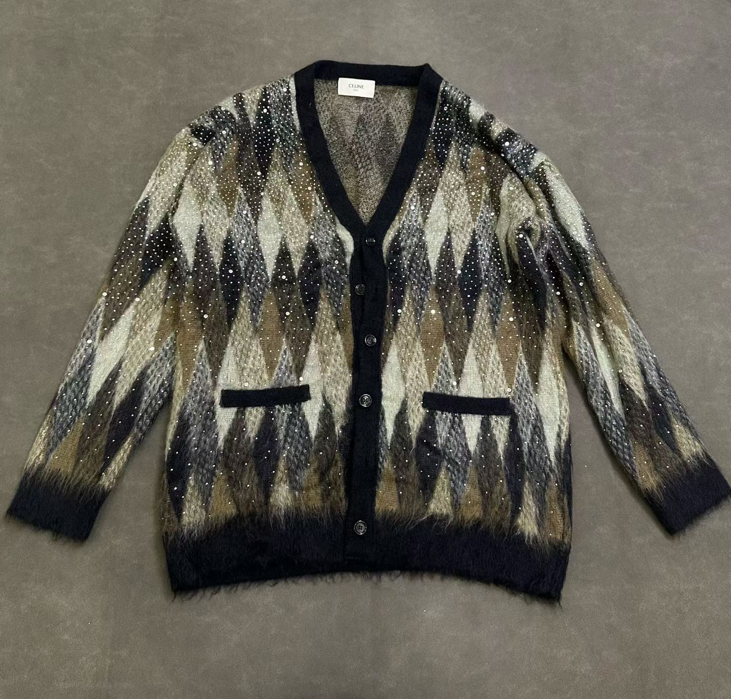 Hedi Slimane Celine FW22 Sequin Mohair Long Cardigan Size XXL / US 16-18 / IT 52-54 - 1 Thumbnail