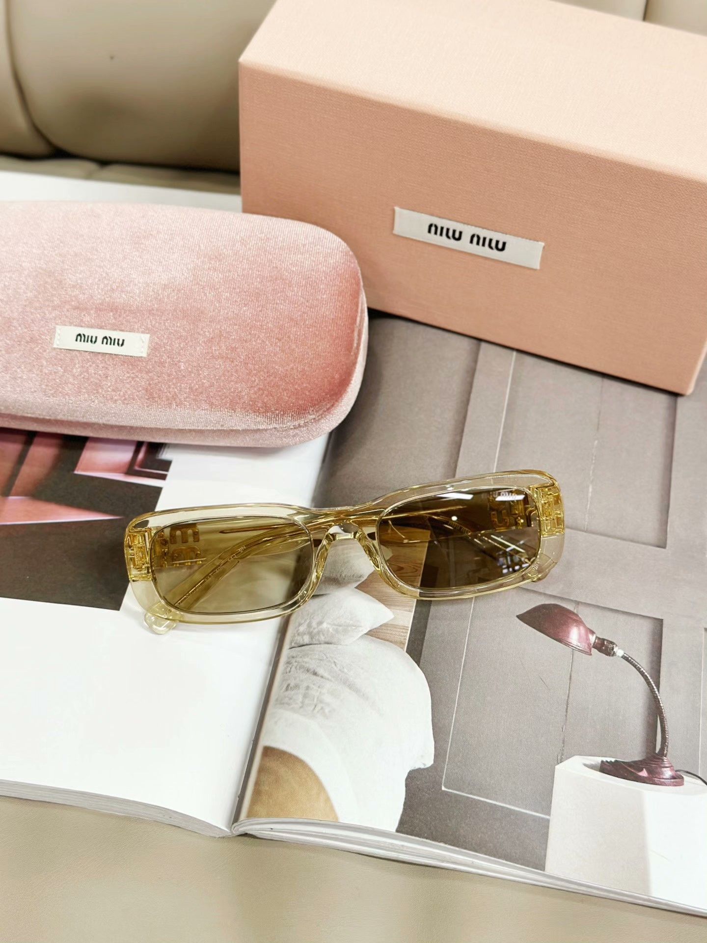 Miu Miu MIUMIU Yellow Rectangular Casual Sunglasses Size ONE SIZE - 1 Thumbnail