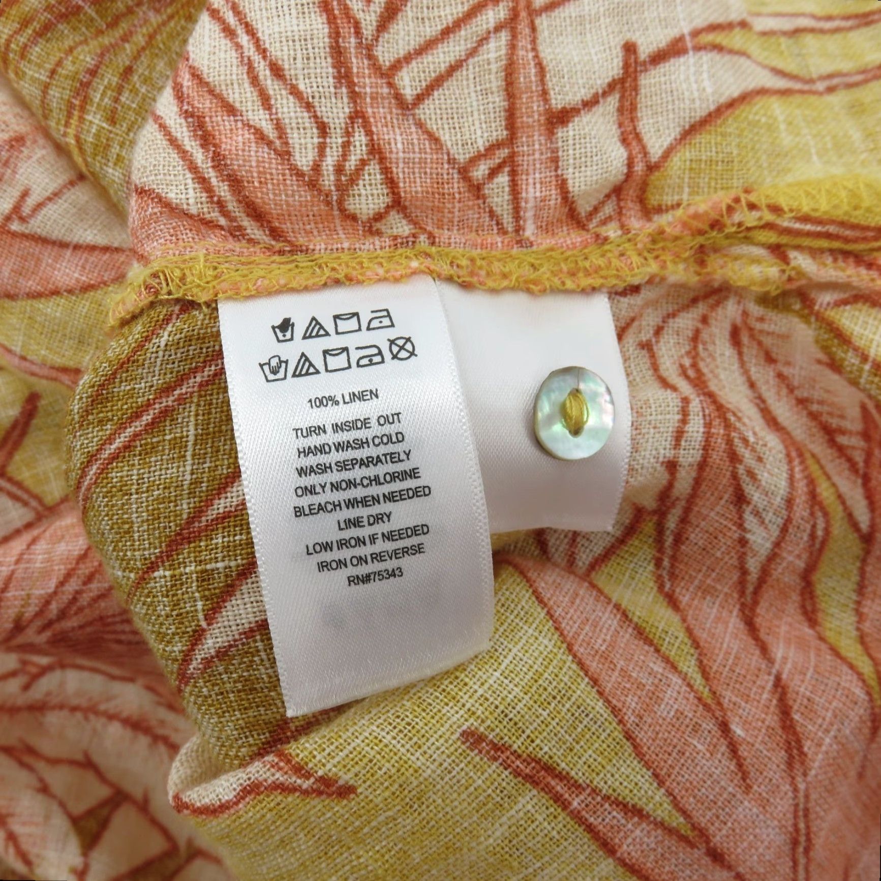 Vintage Tahari Shirt Women's XL Orange Linen Collared Button Long Sleeve Tropical Floral Autumn Spring Summer Winter Holiday Workwear Dressy Casual Size XL / US 12-14 / IT 48-50 - 6 Thumbnail