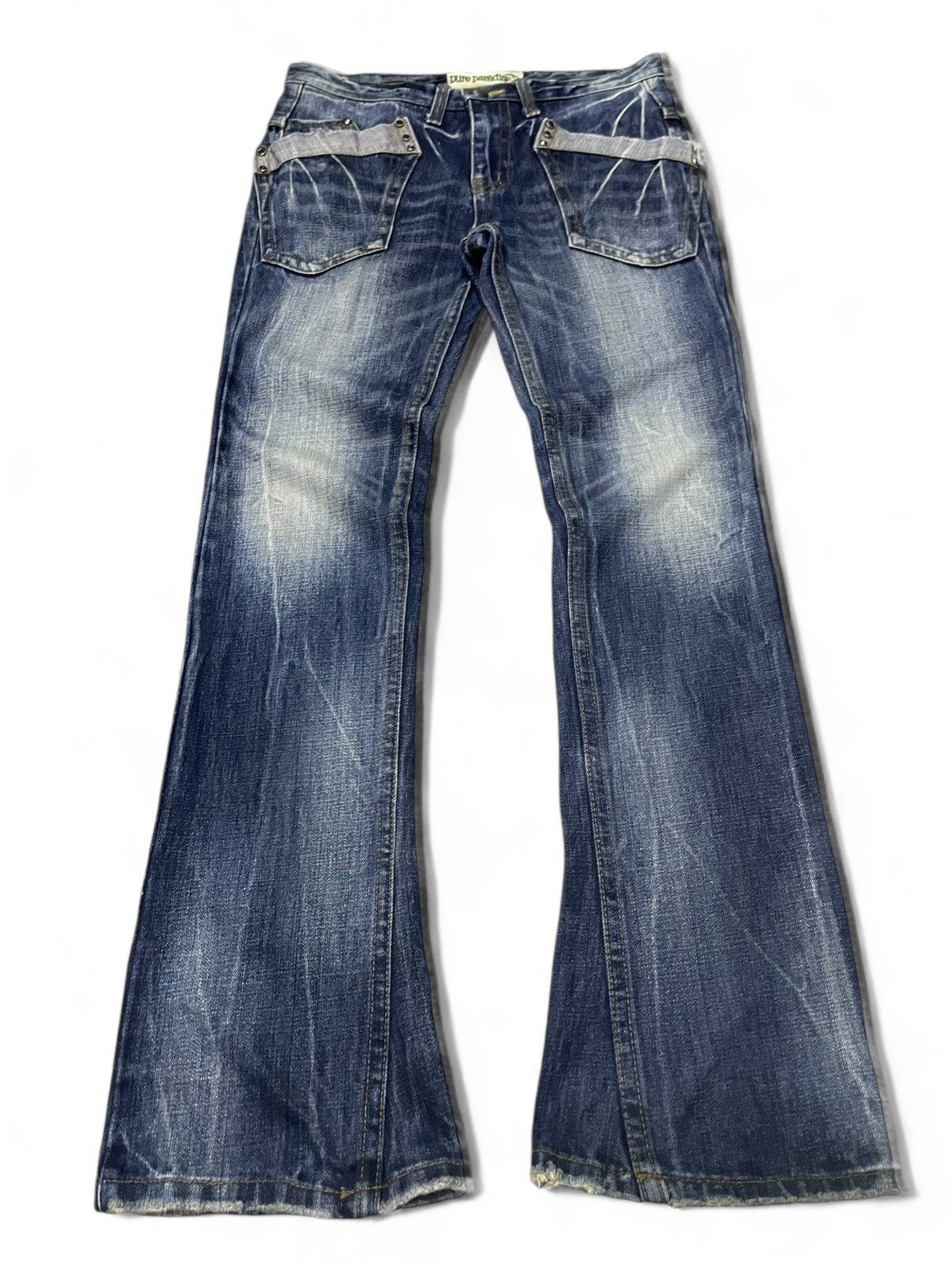 Pre-owned If Six Was Nine X Le Grande Bleu L G B Pure Paradise Japan Rhinestones Mens Flare Claw Mark Jeans In Blue Wash