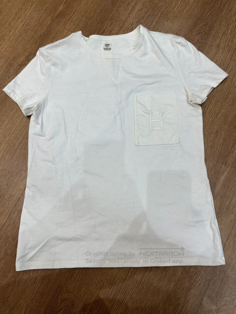 Hermes Hermes White Short Sleeve T-Shirt with Fine Embroidery Pat Size XS / US 0-2 / IT 36-38 - 1 Thumbnail