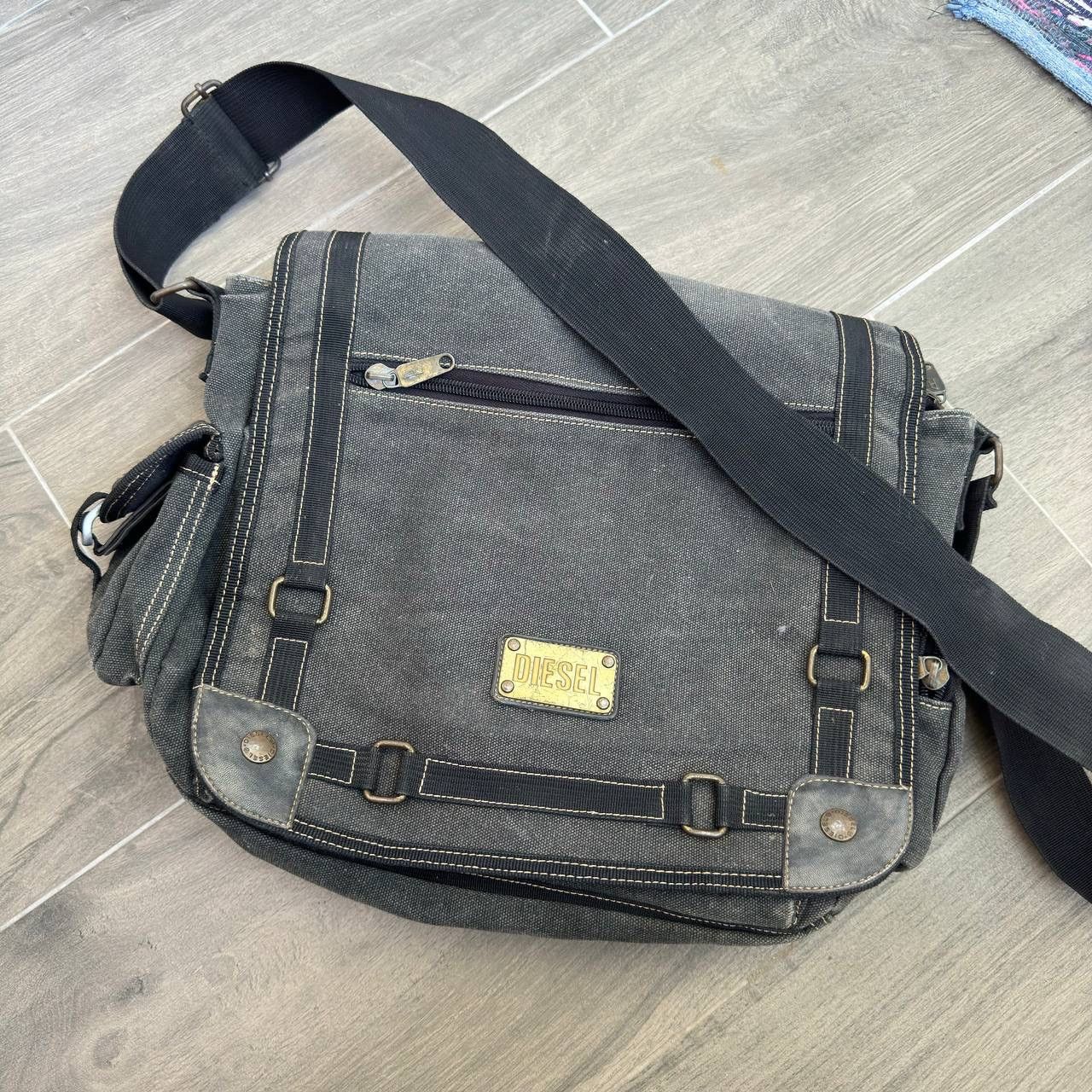 image of 90's Diesel Vintage Multipocket Washed Canvas Crossbody Bag in Khaki, Men's