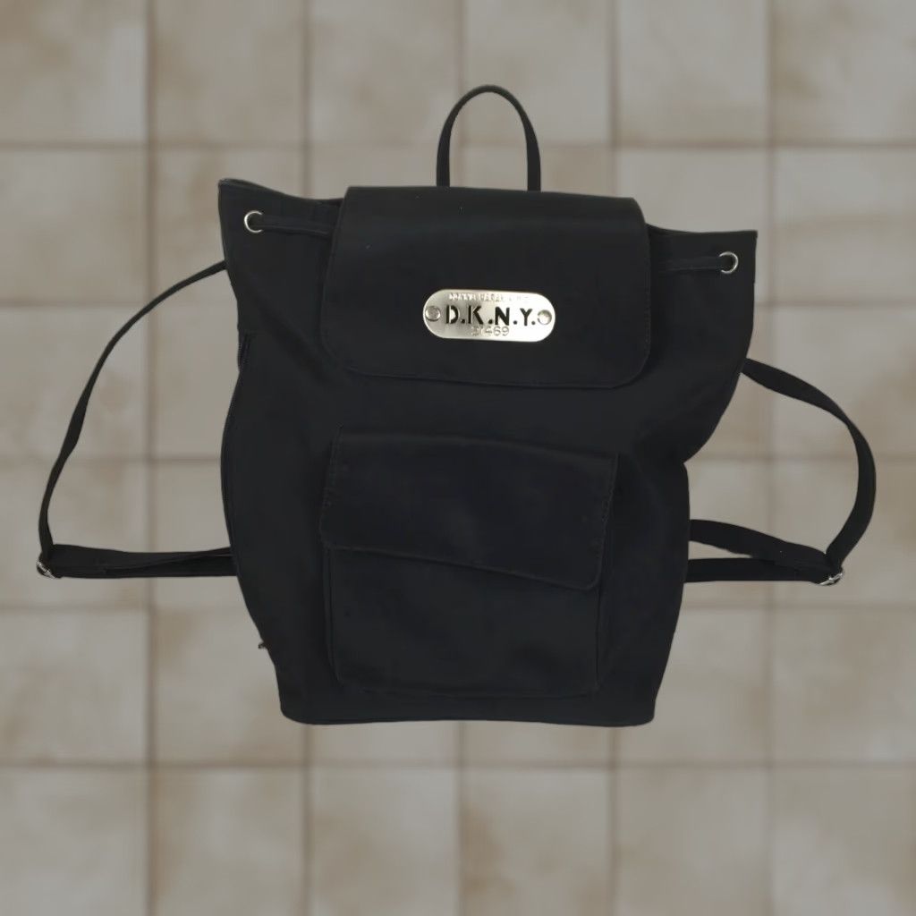 VINTAGE DKNY BackPack 90s Black Mini Nylon Purse Logo Womens