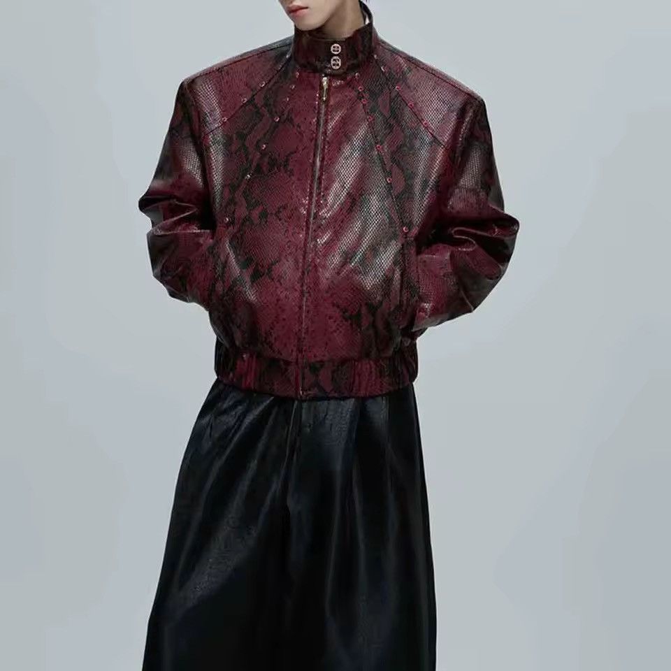 Leather Streetwear Python Texture PU Leather Loose Jacket Size US XL / EU 56 / 4 - 1 Thumbnail