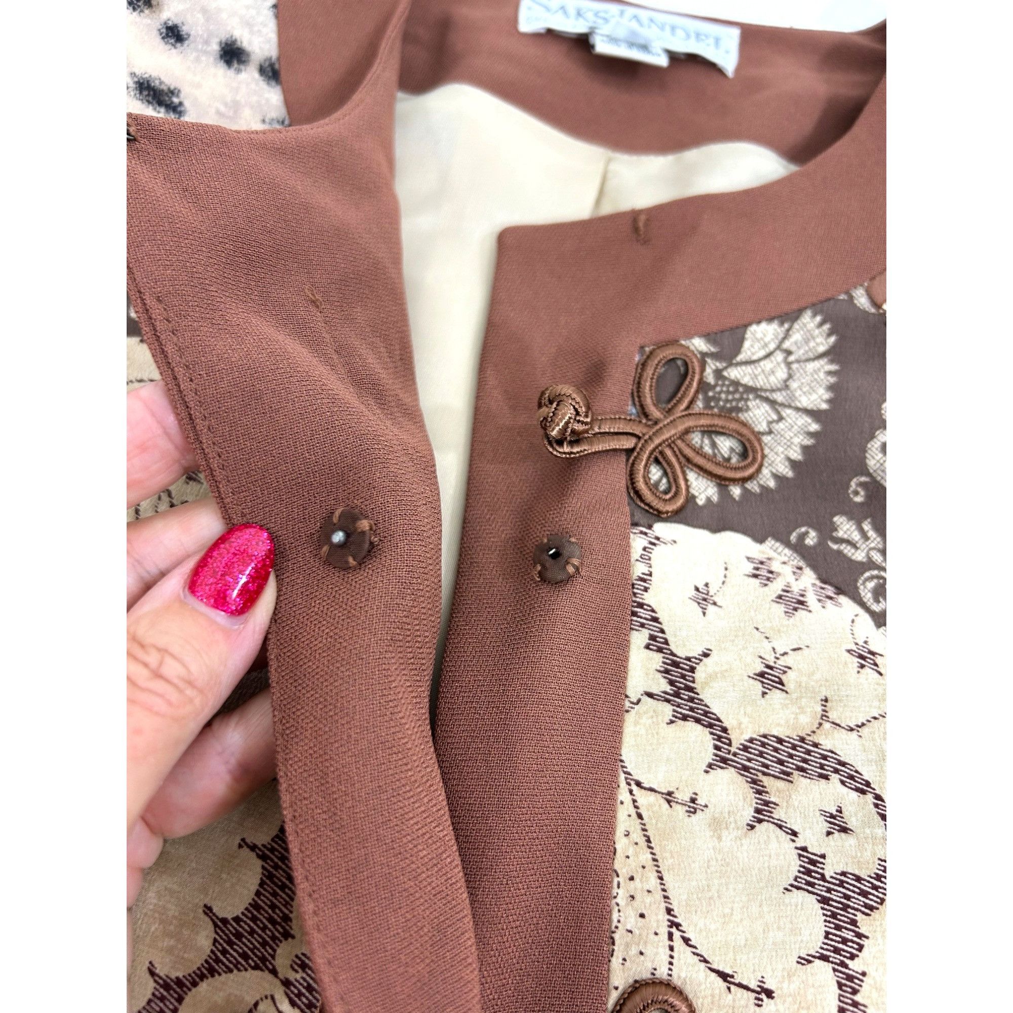 Other Saks Jandel Vtg Blazer 14 Silk Asian Style Animal Print Neut Size L / US 10 / IT 46 - 24 Thumbnail