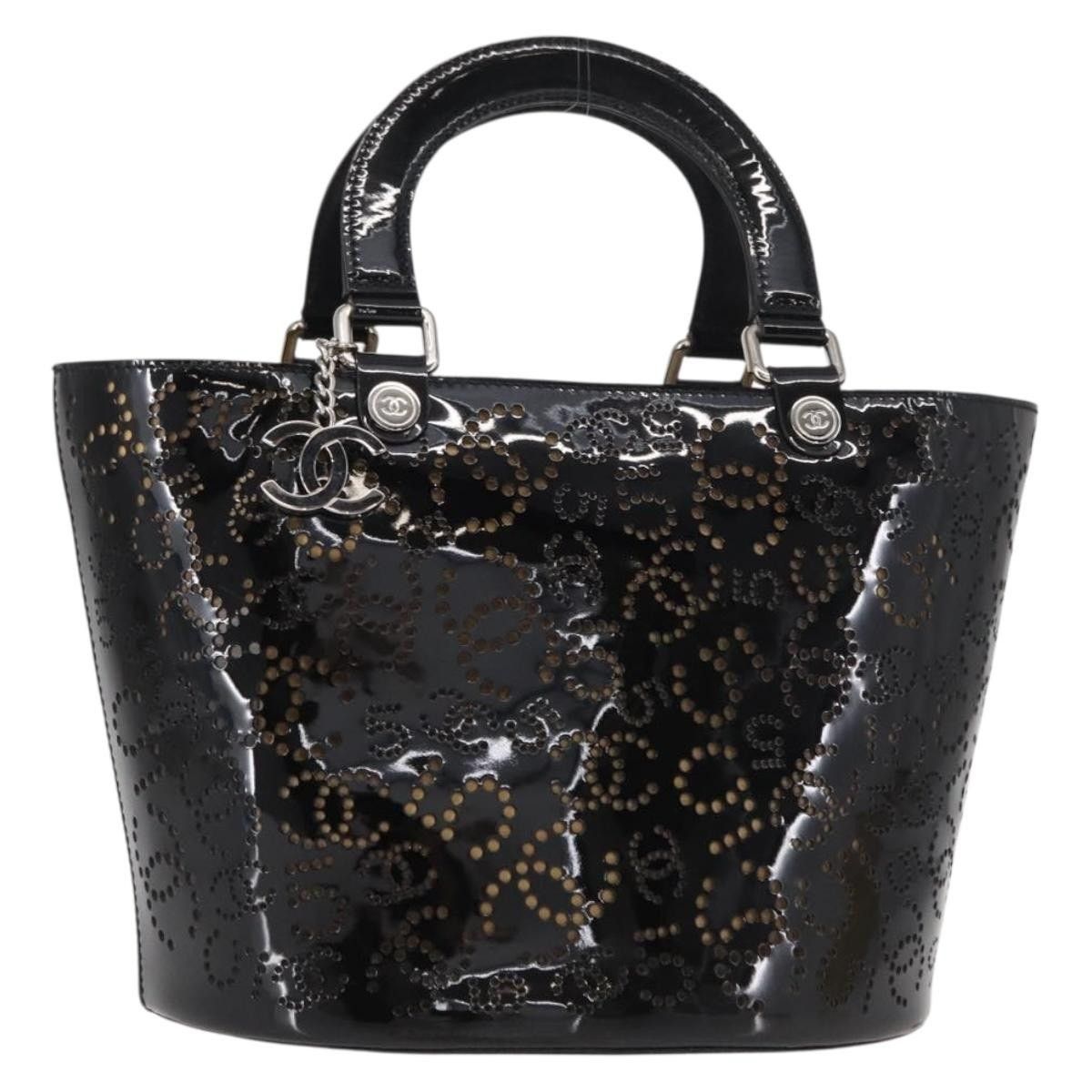 Chanel Chanel Punching Handbag Enamel Black Silver CC Size ONE SIZE - 1 Thumbnail