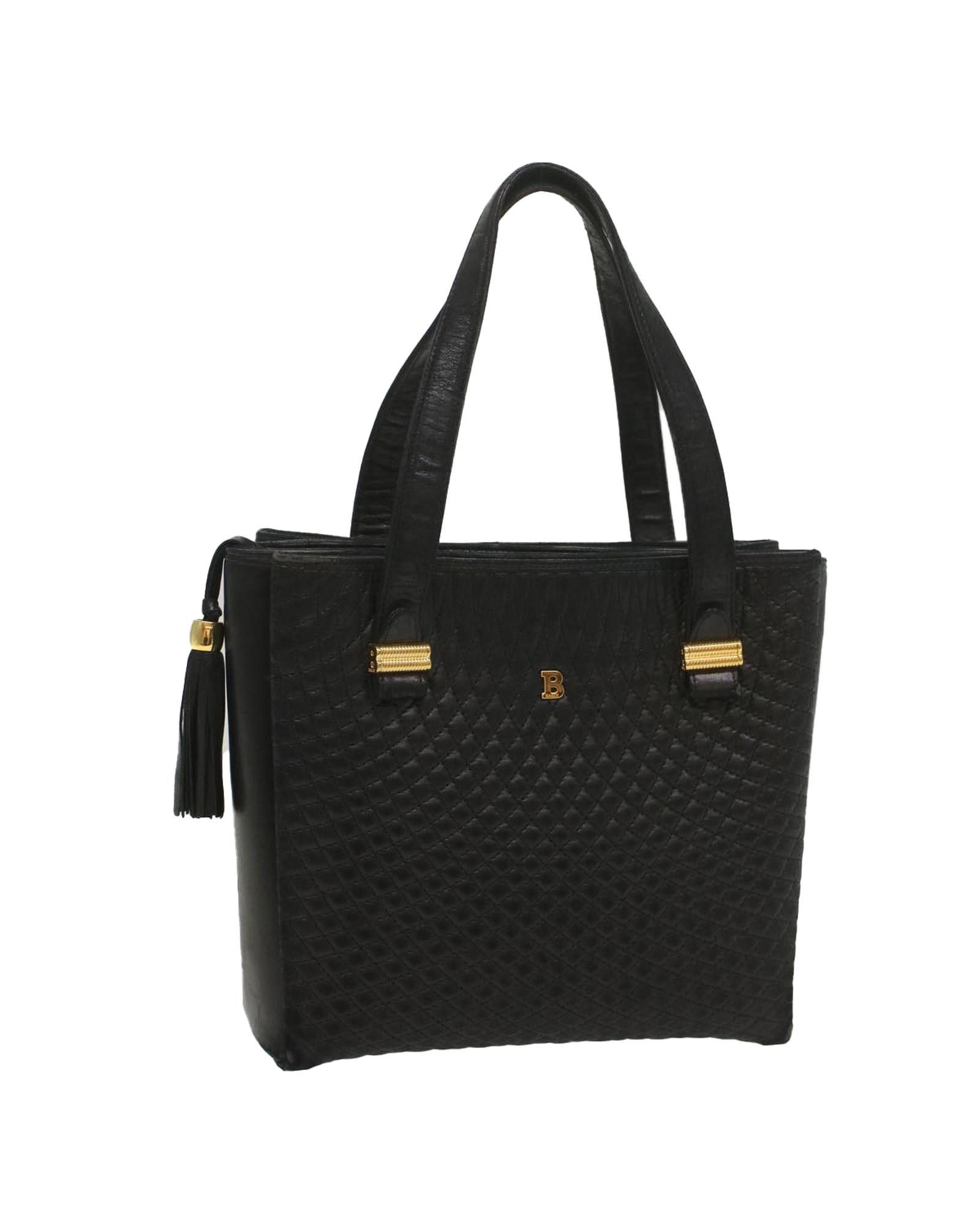image of Bally Quilted Leather Hand Bag in Black, Women's