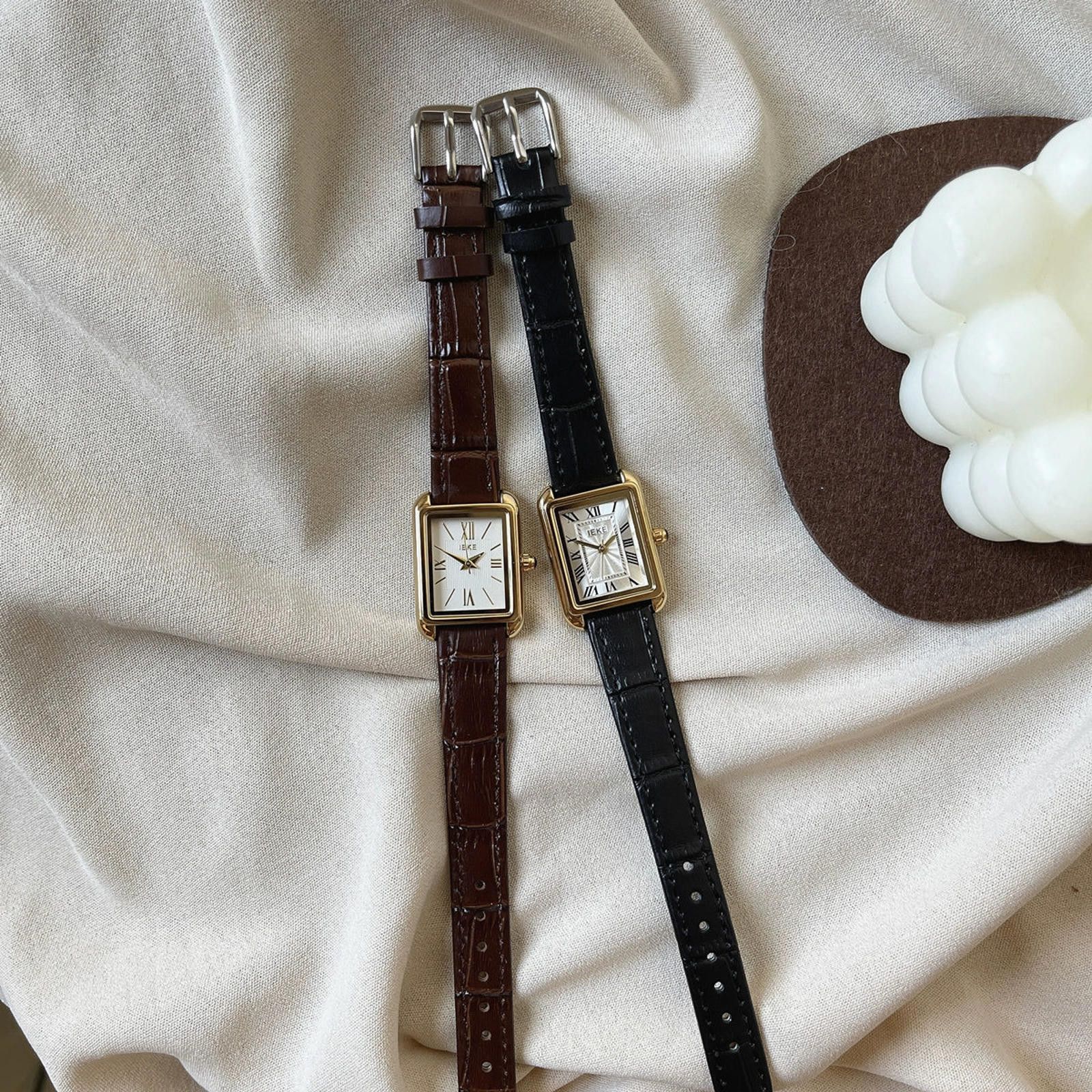 Leather Leather Strap Rectangular Gold Watch, Classic Wristwatch Size ONE SIZE - 6 Thumbnail